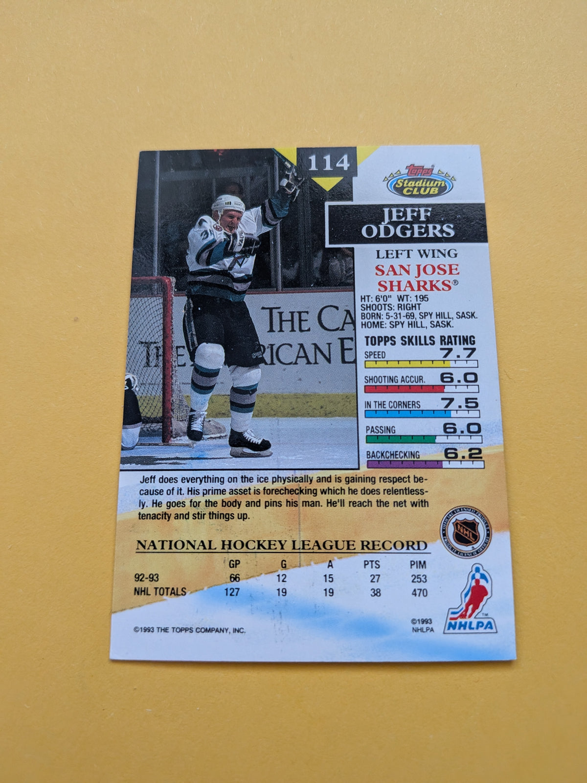 Jeff Odgers Signed San Jose Sharks Card A