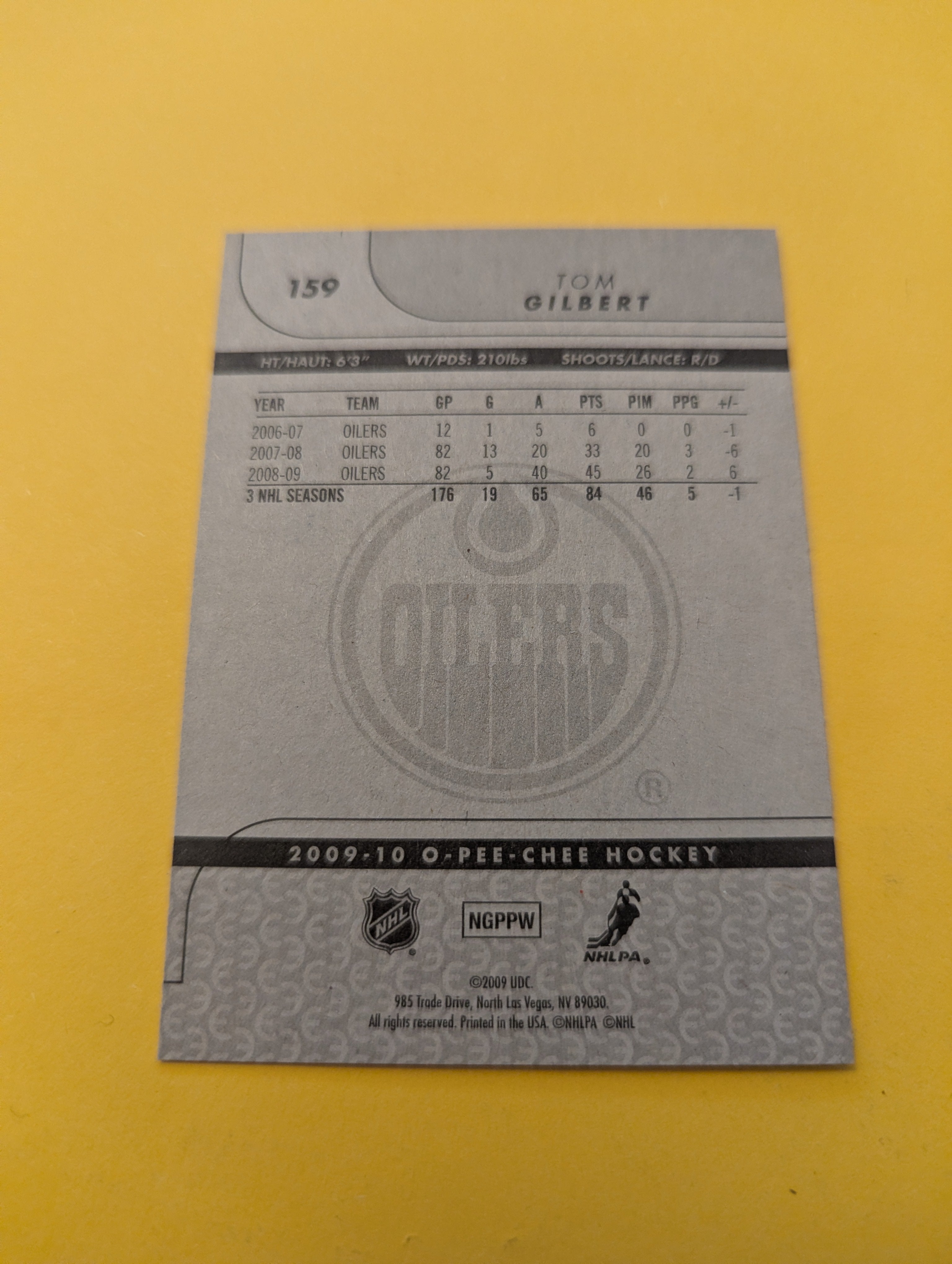 Tom Gilbert Signed Edmonton Oilers Card