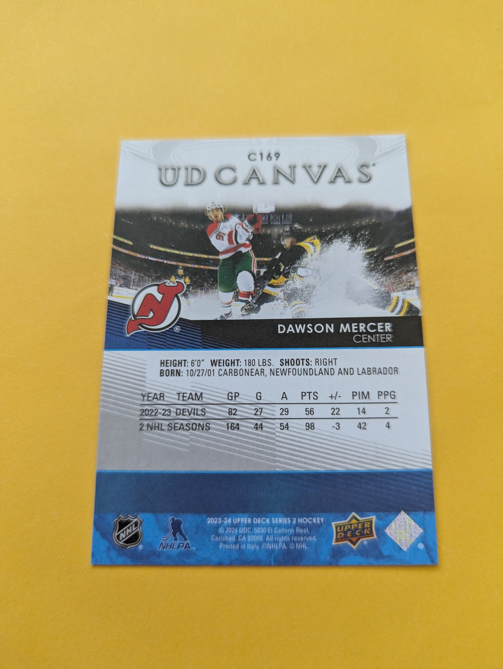 Dawson Mercer 23-24 Upper Deck UD Canvas Card