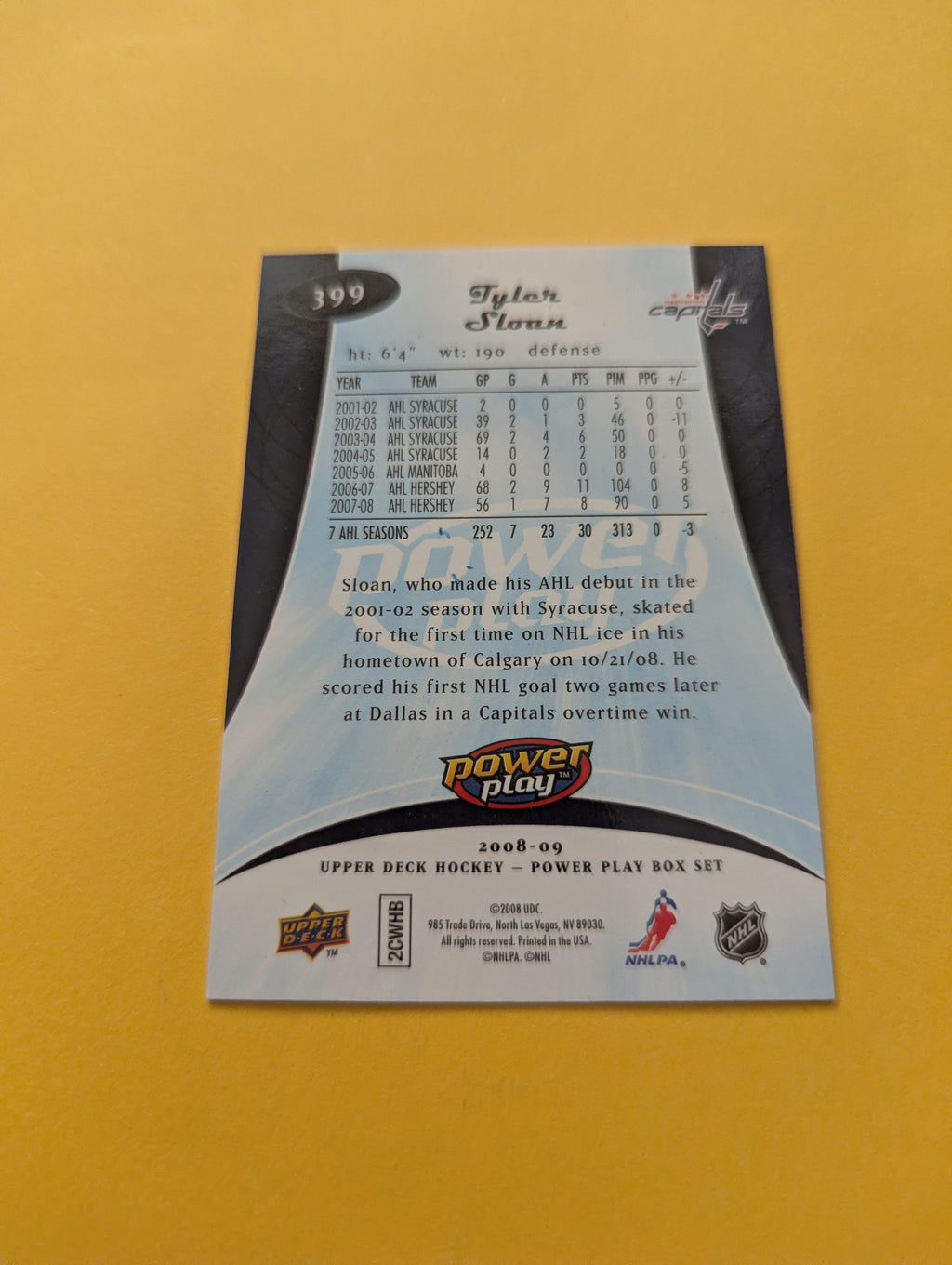 Tyler Sloan Signed Washington Capitals Rookie Card