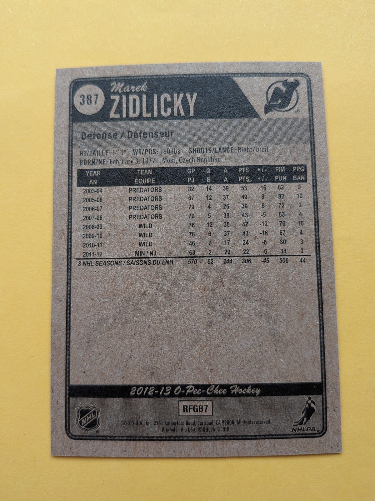 Marek Zidlicky Signed New Jersey Devils Card A