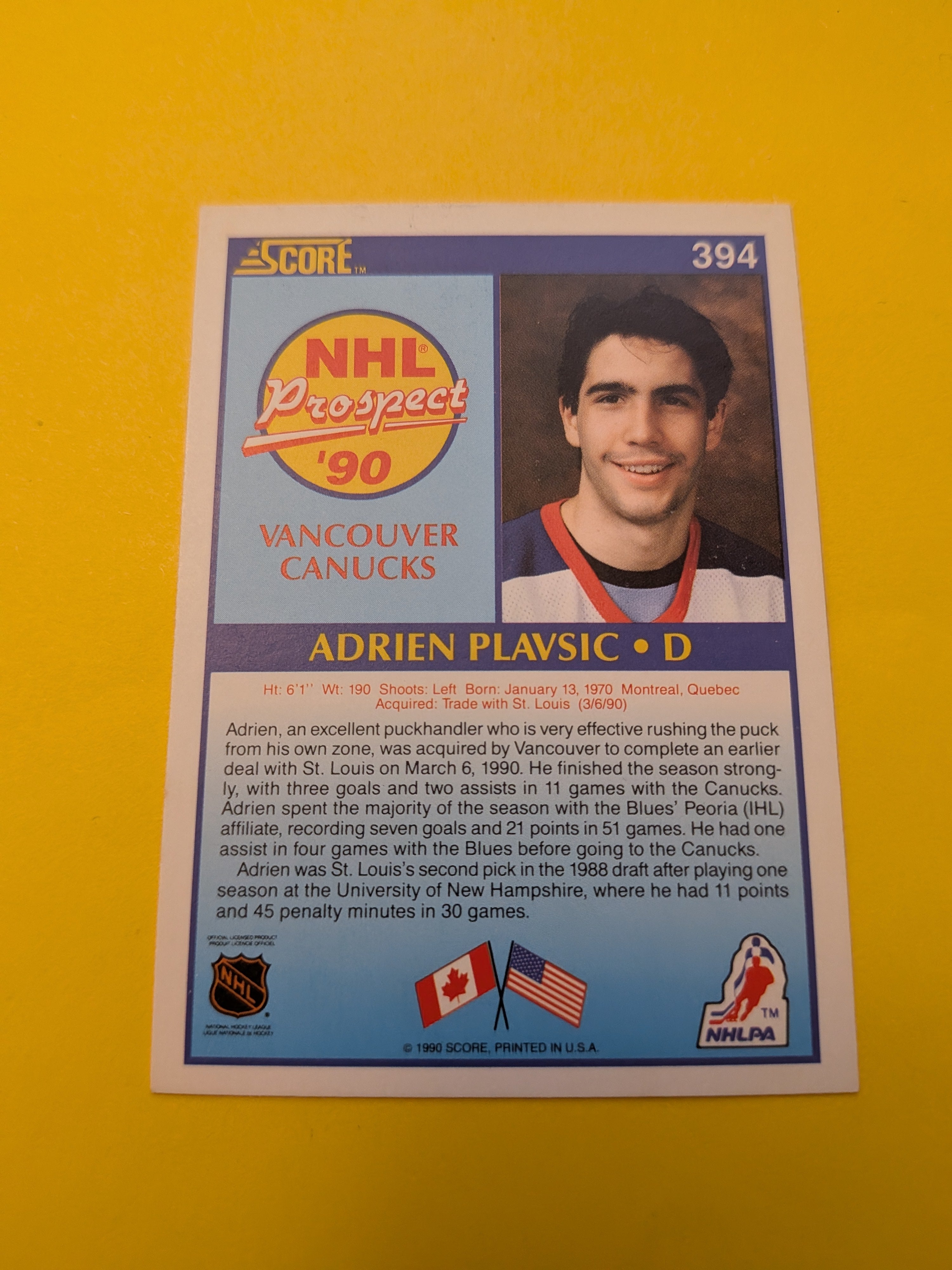 Adrien Plavsic Signed Vancouver Canucks Rookie Card
