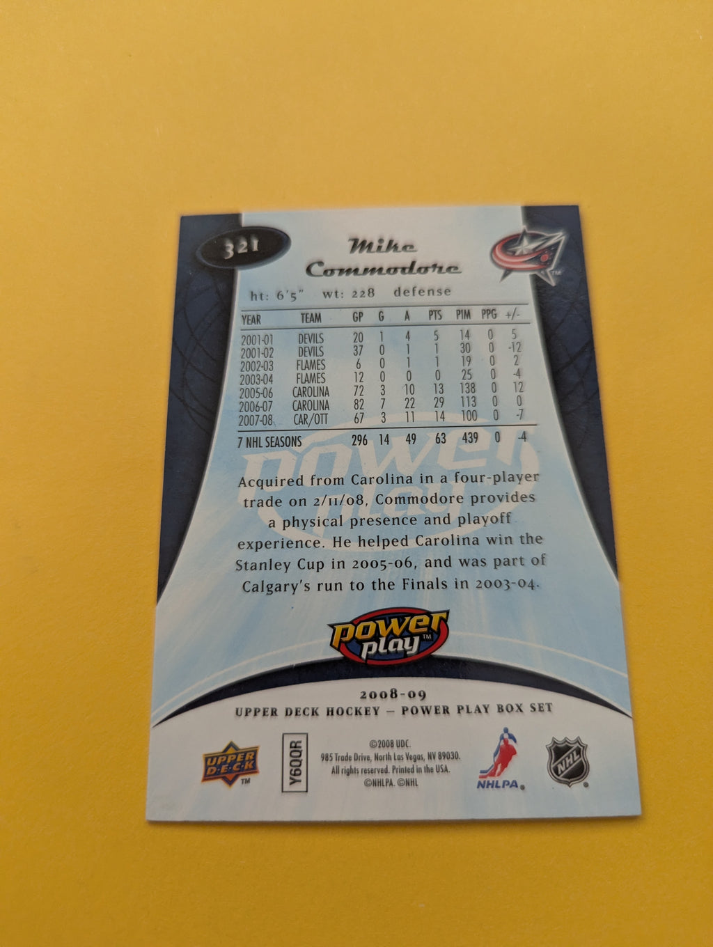 Mike Commodore Signed Columbus Blue Jackets Card