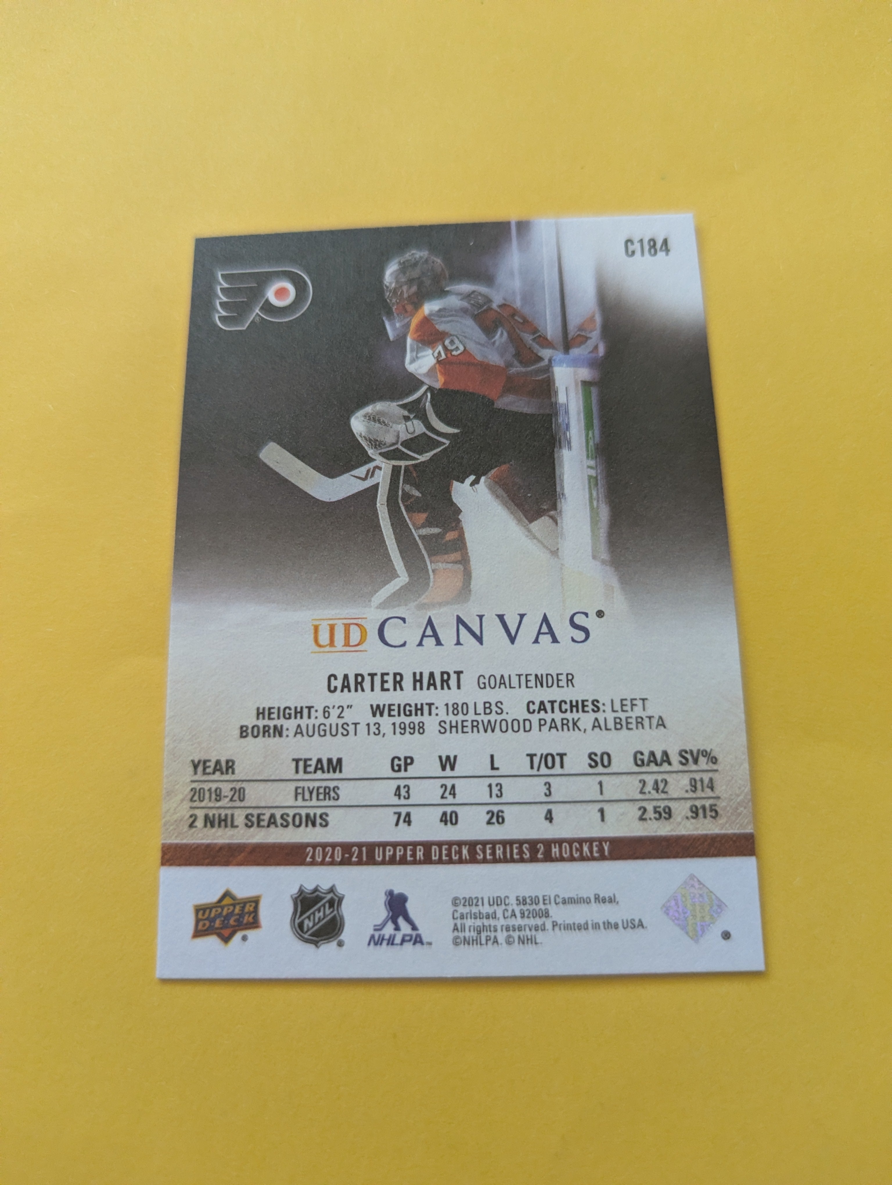 Carter Hart 20-21 Upper Deck UD Canvas Card