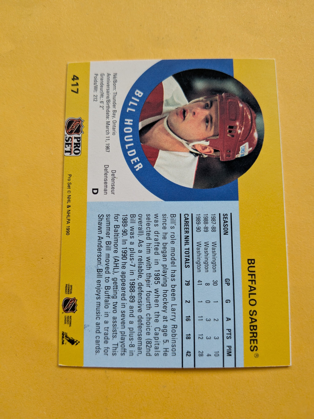 Bill Houlder Signed Washington Capitals Card A