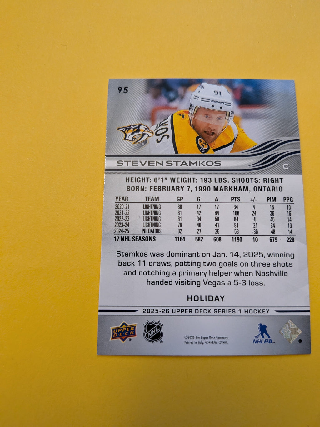 Steven Stamkos 25-26 Upper Deck Green Holiday Card