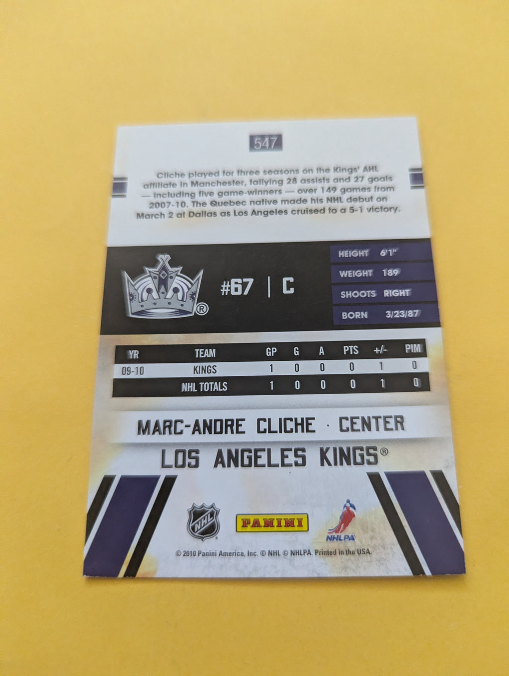 Marc Andre Cliche Signed Los Angeles Kings Rookie Card A