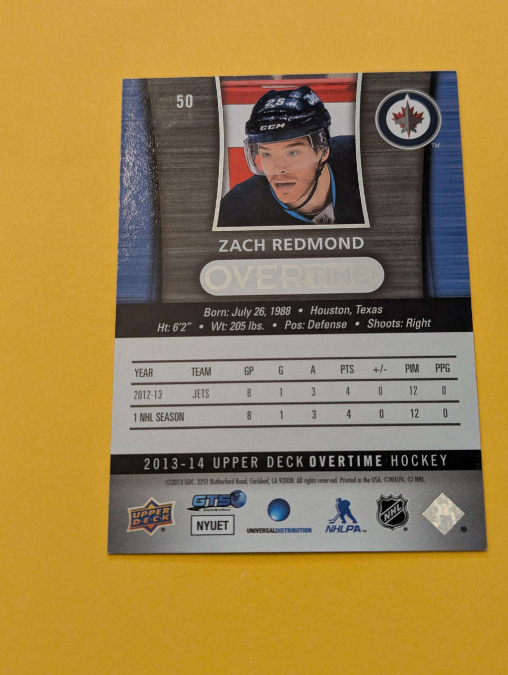 Zach Redmond Signed Winnipeg Jets Card