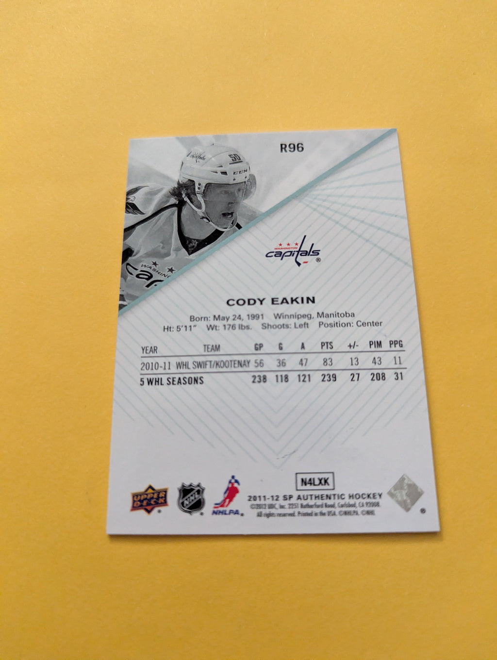Cody Eakin Signed Washington Capitals Card