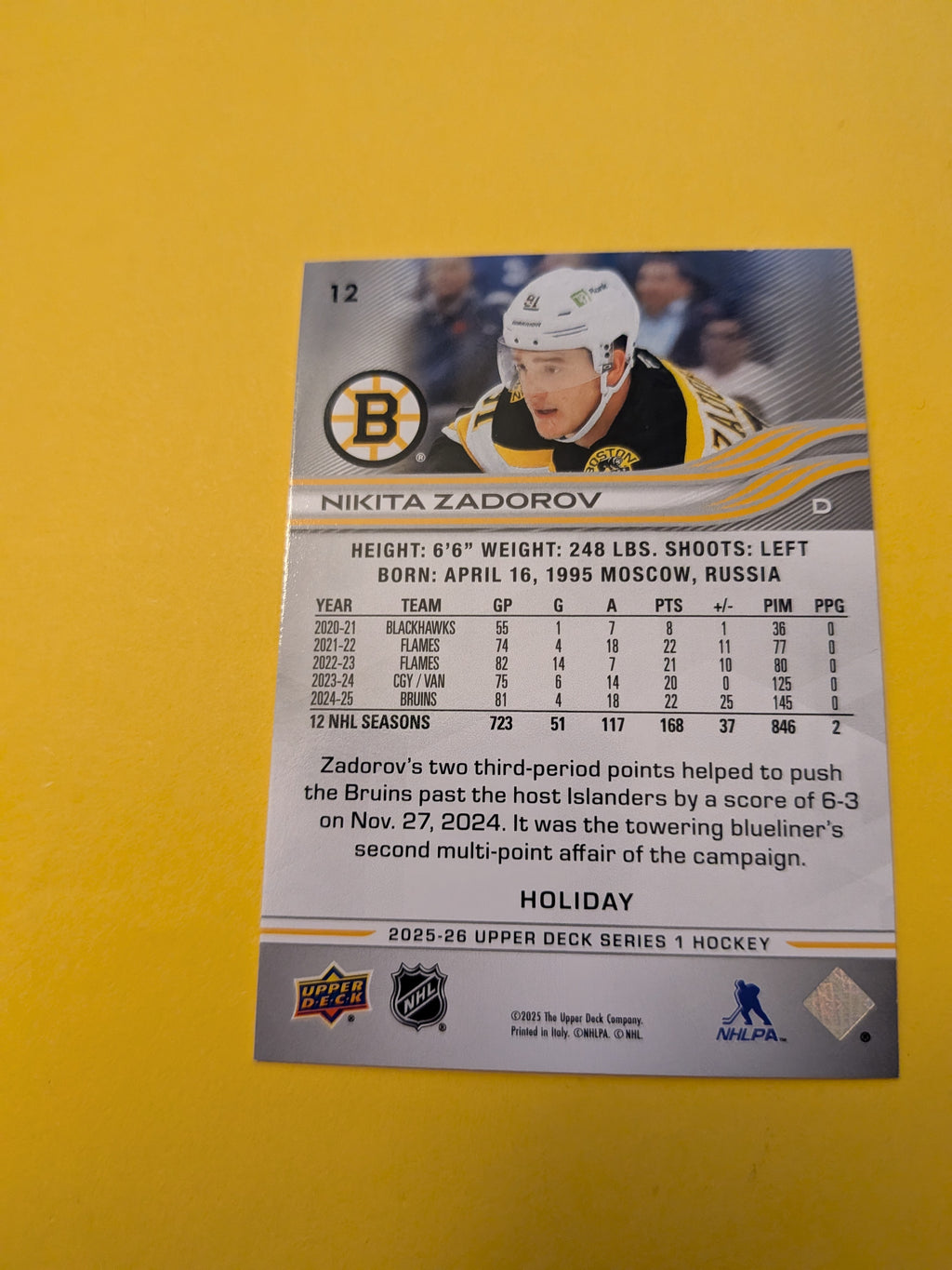 Nikita Zadorov 25-26 Upper Deck Green Holiday Card