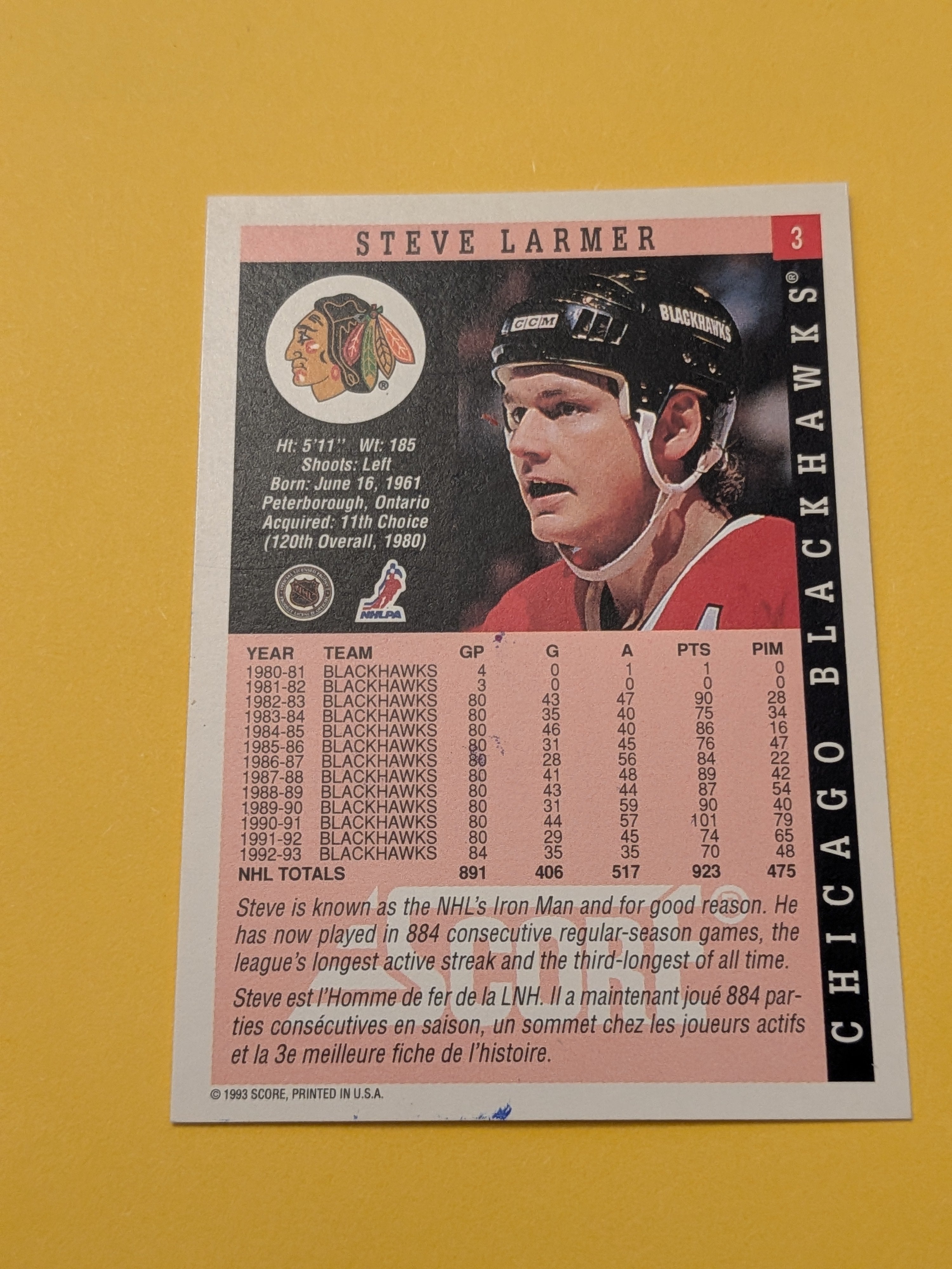 Steve Larmer Signed Chicago Blackhawks Card K