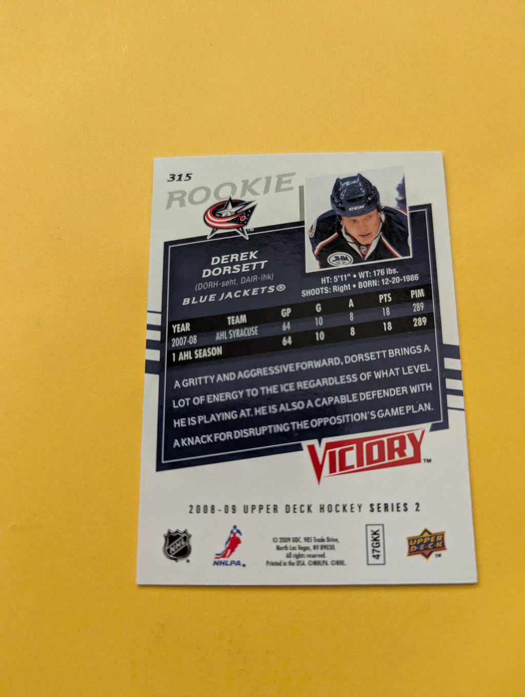 Derek Dorsett Signed Columbus Blue Jackets Rookie Card