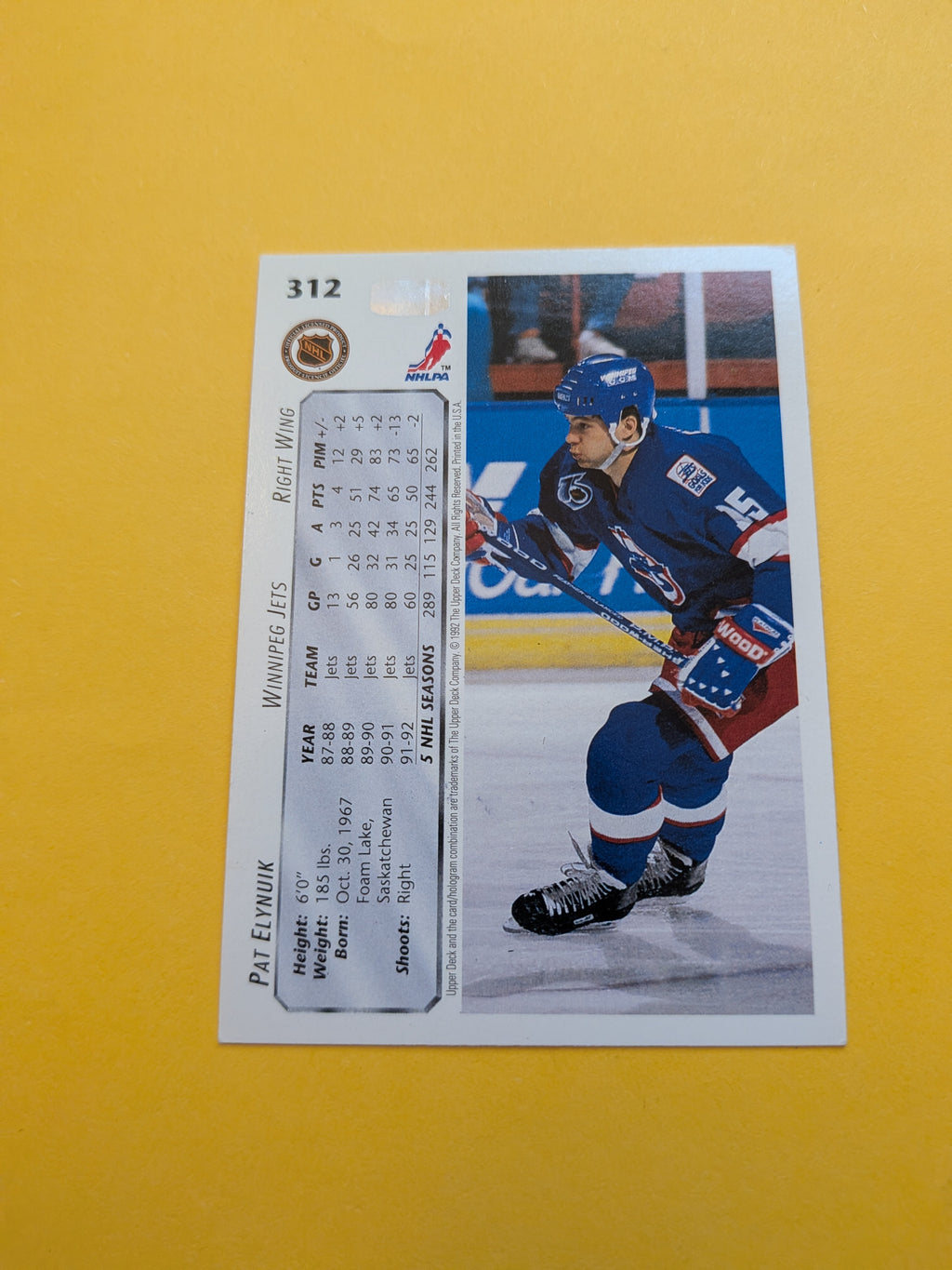 Pat Elynuik Signed Winnipeg Jets Card K
