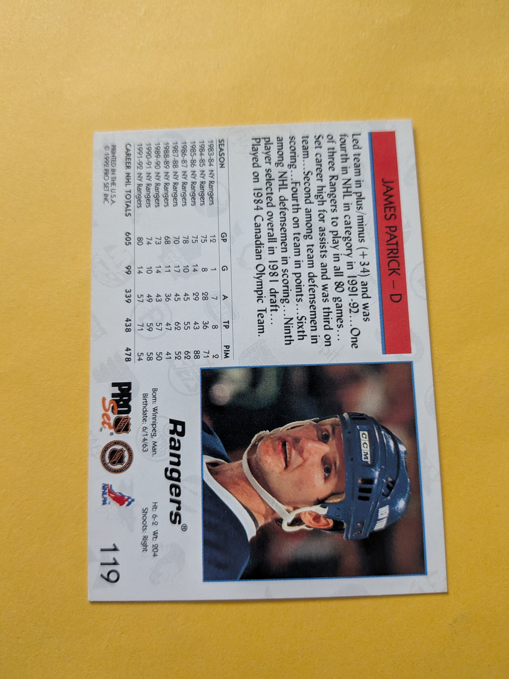 James Patrick Signed New York Rangers Card G