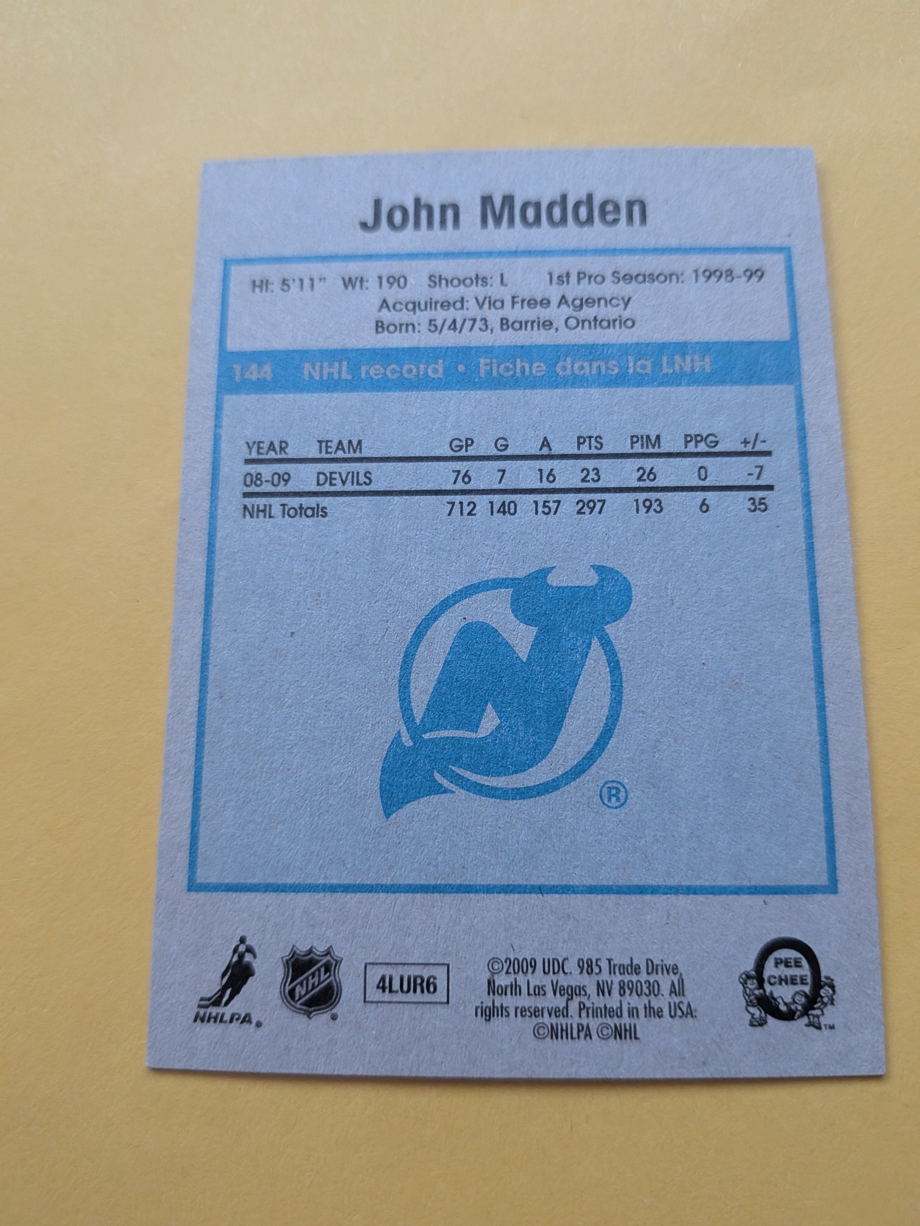 John Madden Signed New Jersey Devils Card E