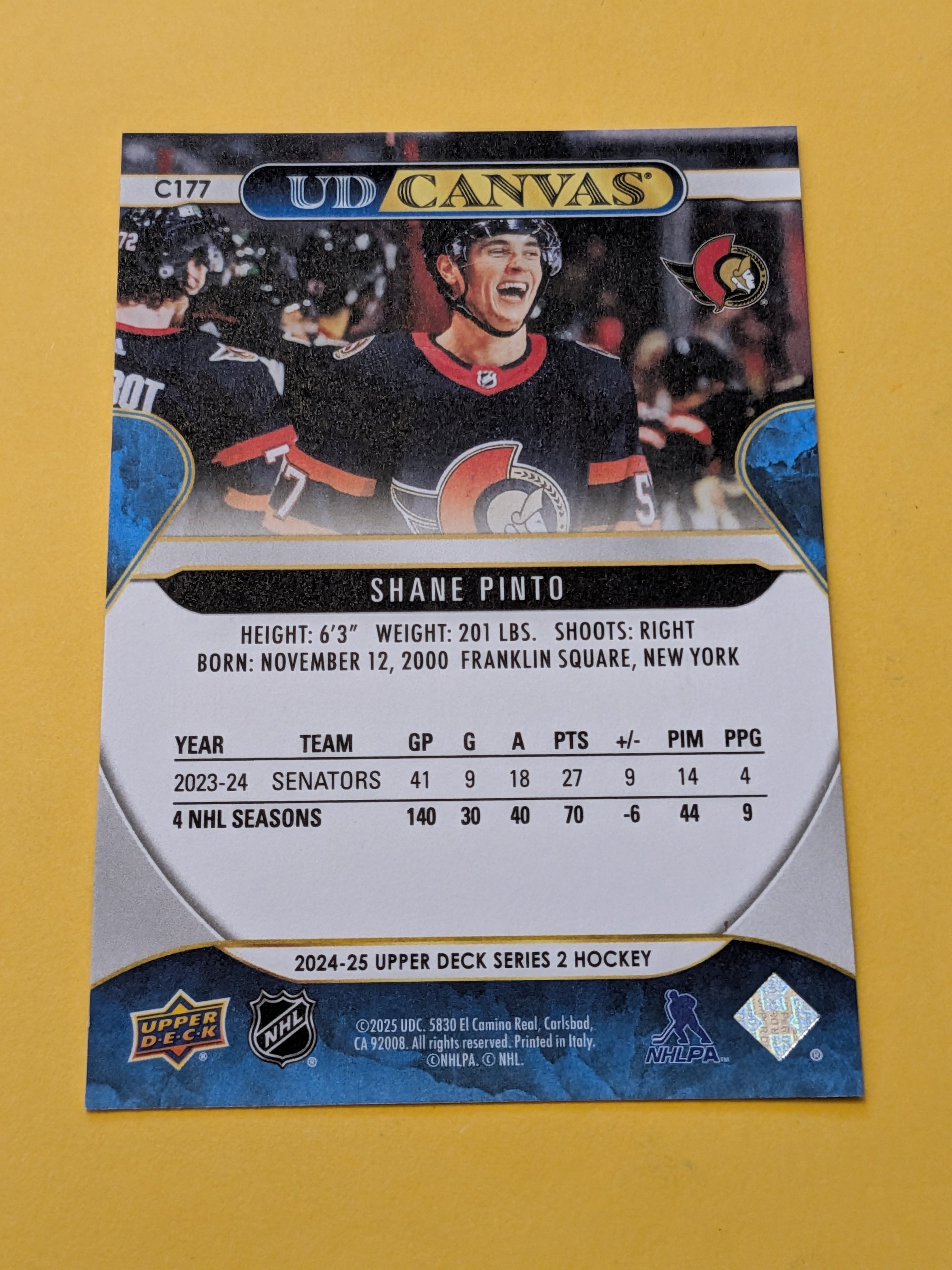 Shane Pinto 24-25 Upper Deck UD Canvas Card
