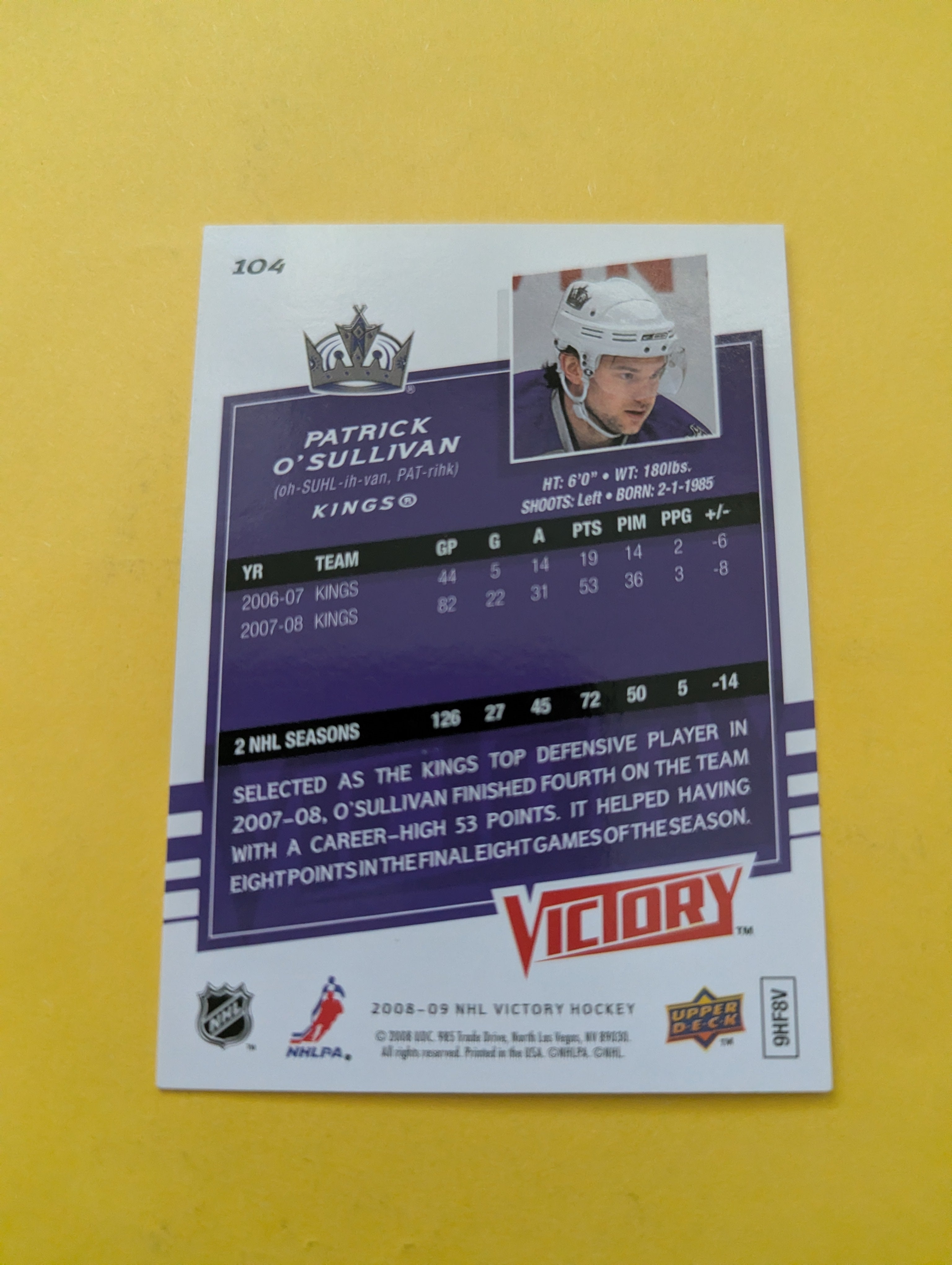 Patrick O'Sullivan Signed Los Angeles Kings Card G