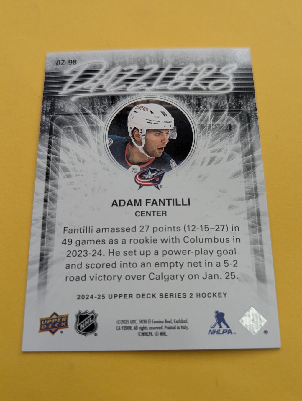 Adam Fantilli 24-25 Upper Deck Dazzlers Orange Card