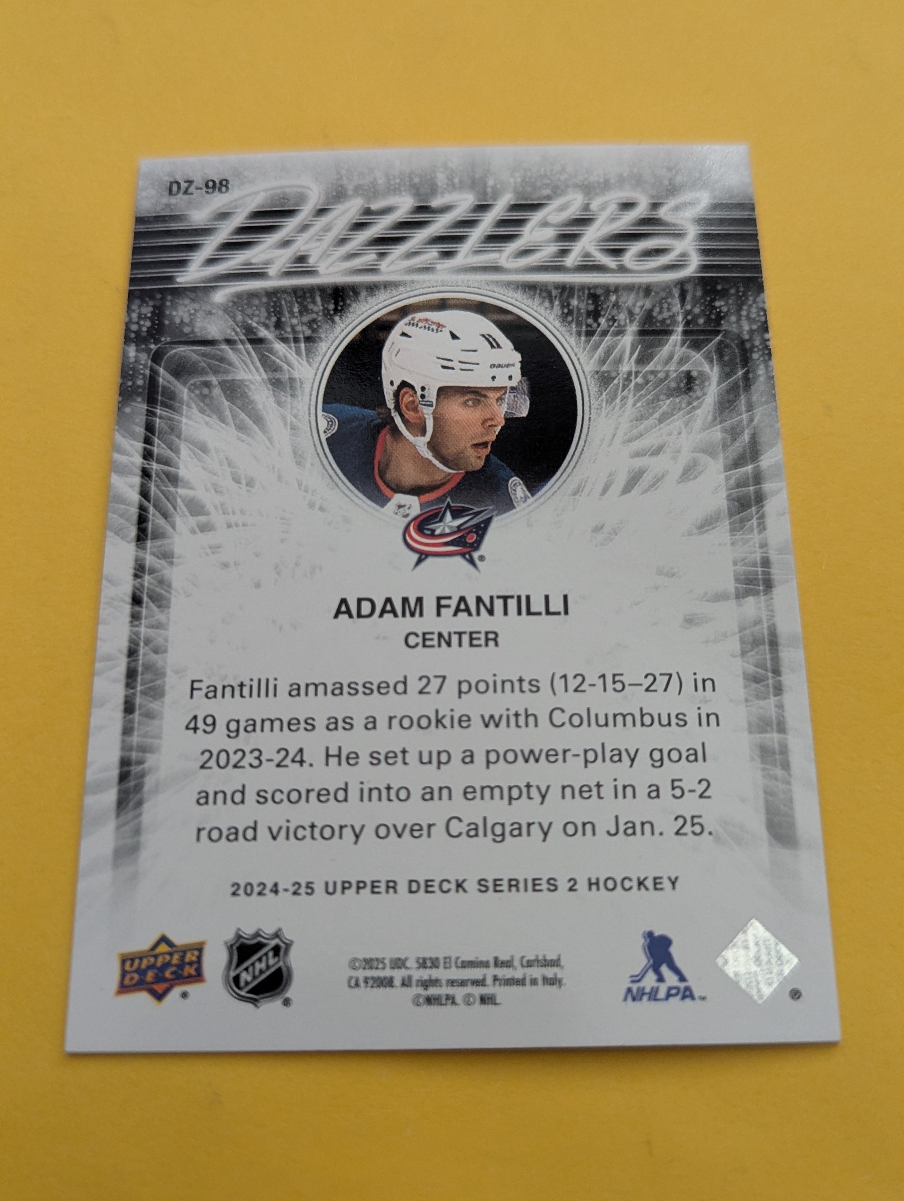Adam Fantilli 24-25 Upper Deck Dazzlers Orange Card