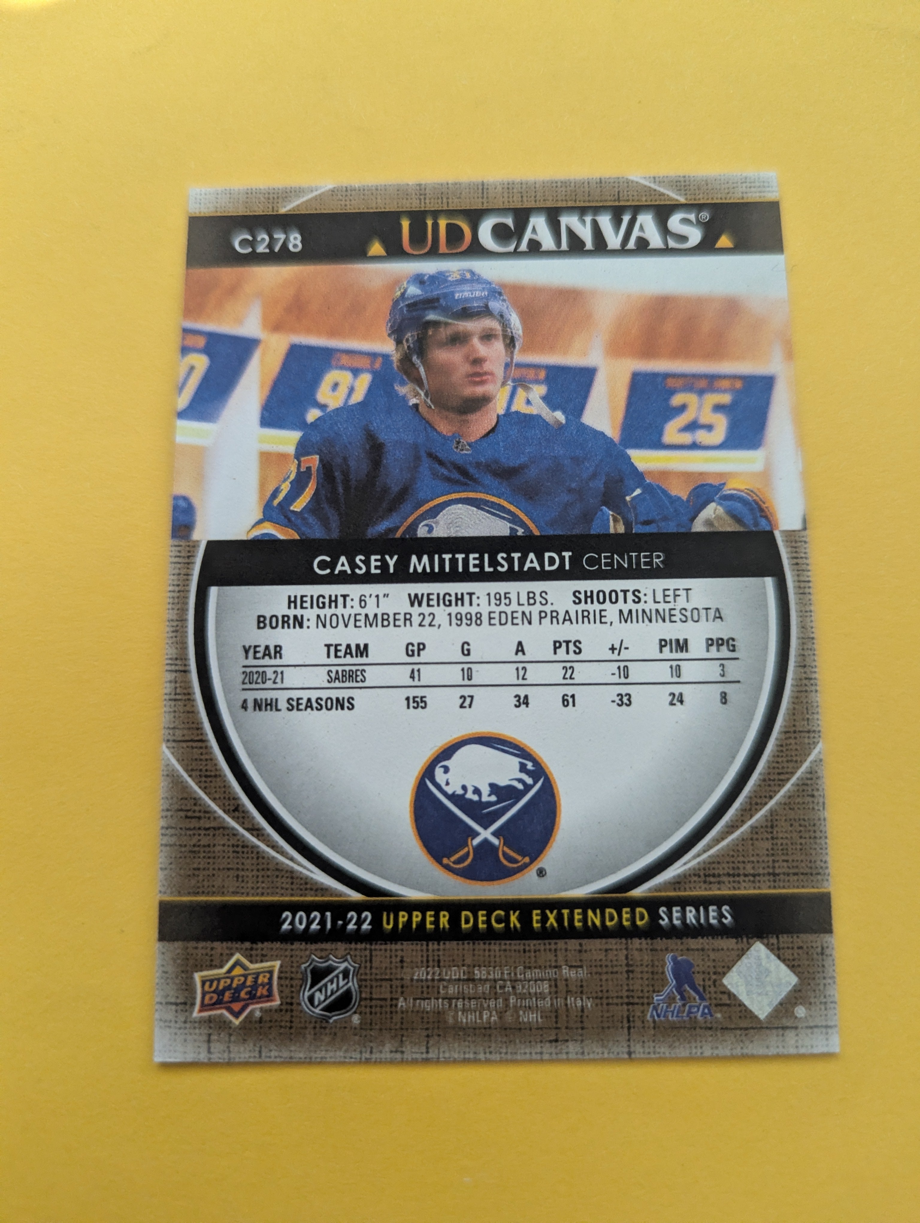 Casey Mittelstadt 21-22 Upper Deck UD Canvas Card