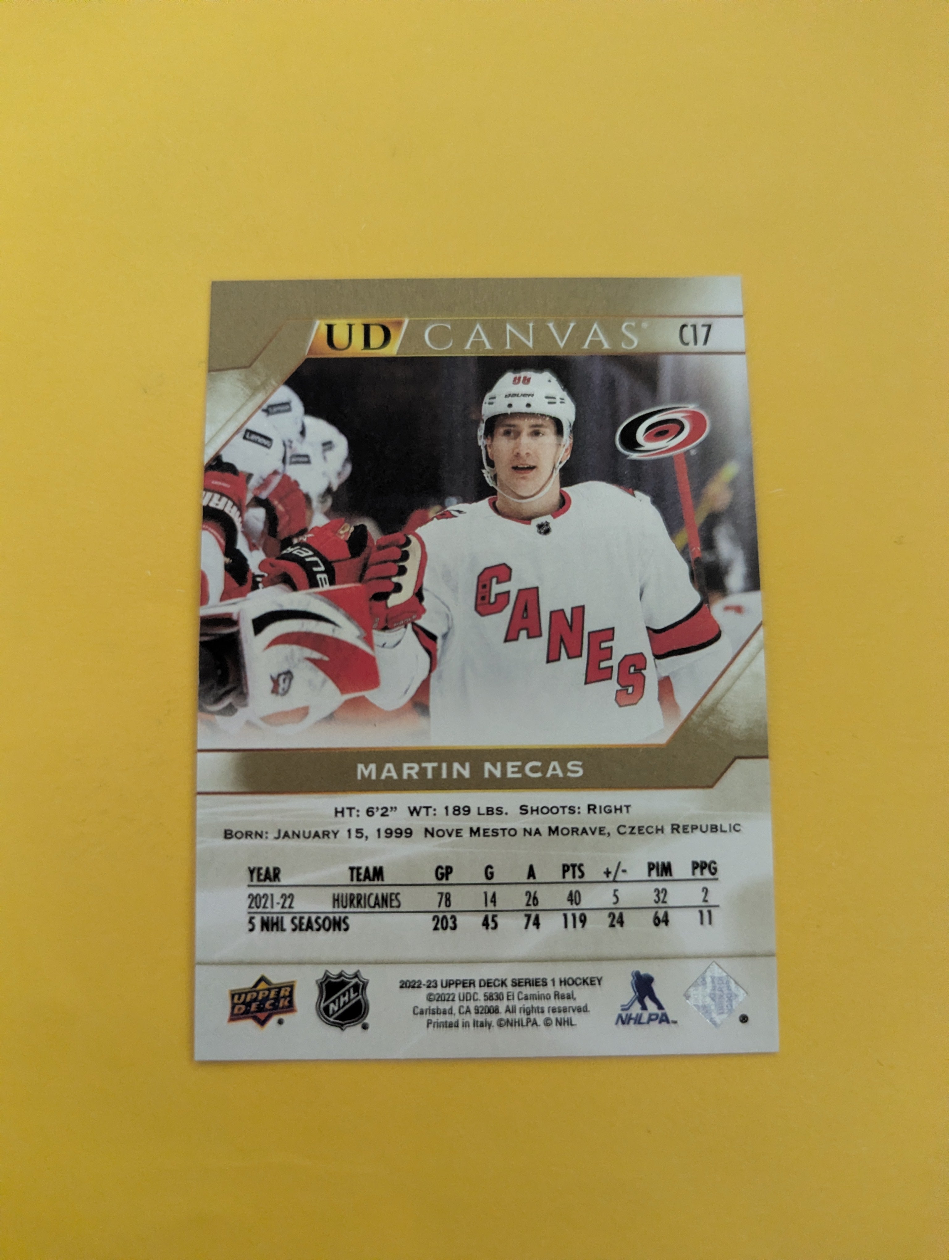 Martin Necas 22-23 Upper Deck UD Canvas Card