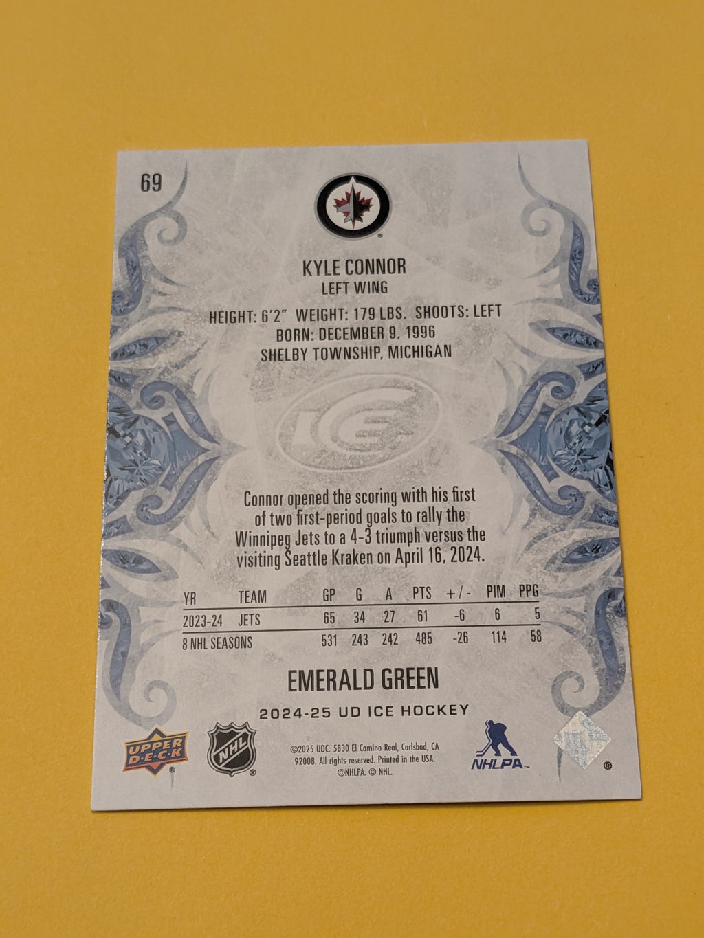 Kyle Connor 24-25 UD Ice Emerald Green Card