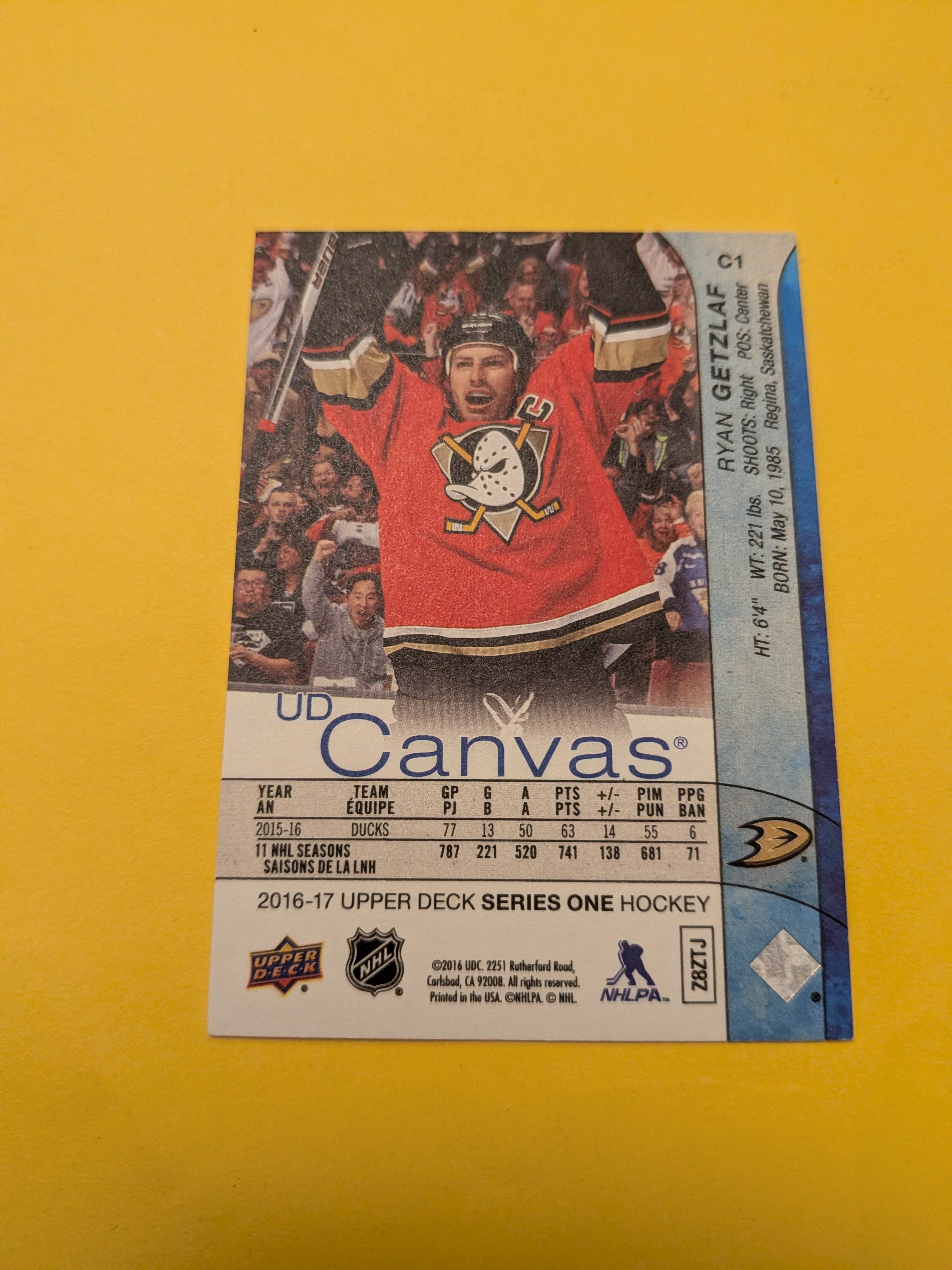 Ryan Getzlaf 16-17 Upper Deck UD Canvas Card