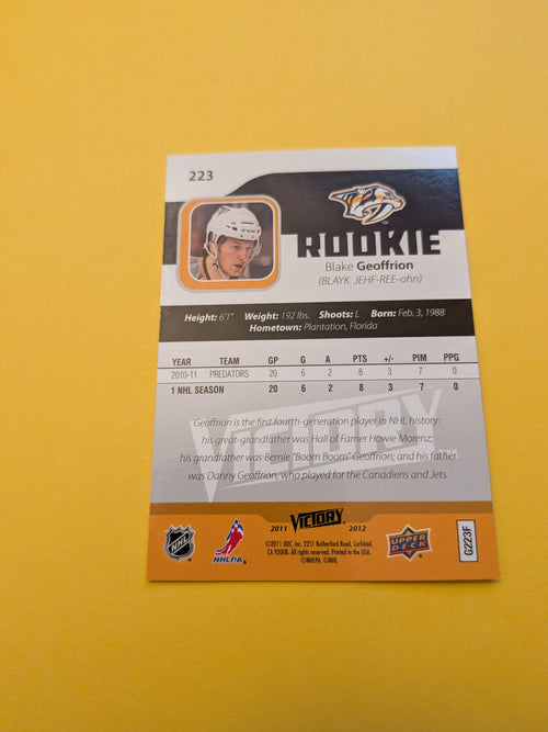 Blake Geoffrion Signed Nashville Predators Rookie Card A