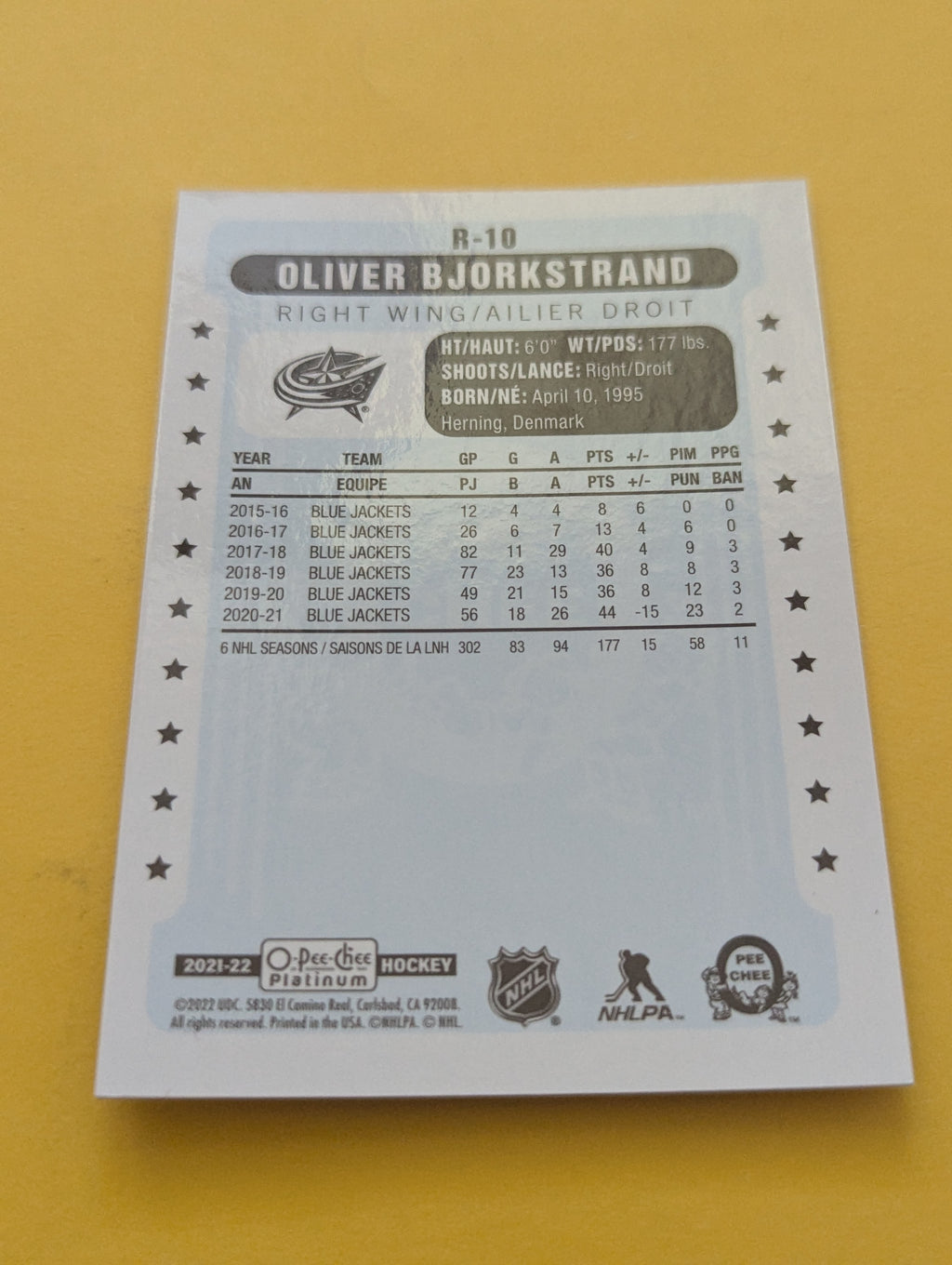 Oliver Bjorkstrand 21-22 OPC Platinum Retro Card