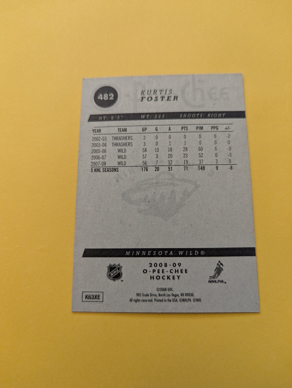 Kurtis Foster Signed Minnesota Wild Card