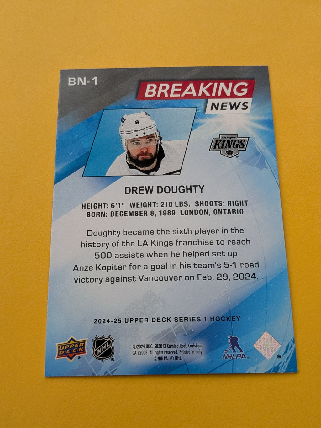 Drew Doughty 24-25 Upper Deck Breaking News Card