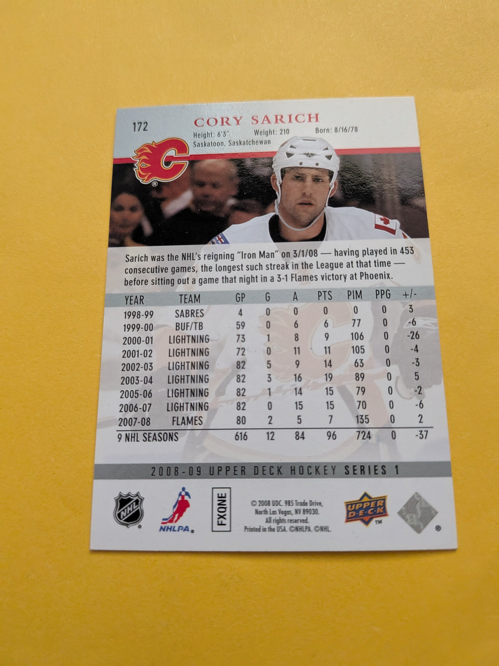 Cory Sarich Signed Calgary Flames Card E