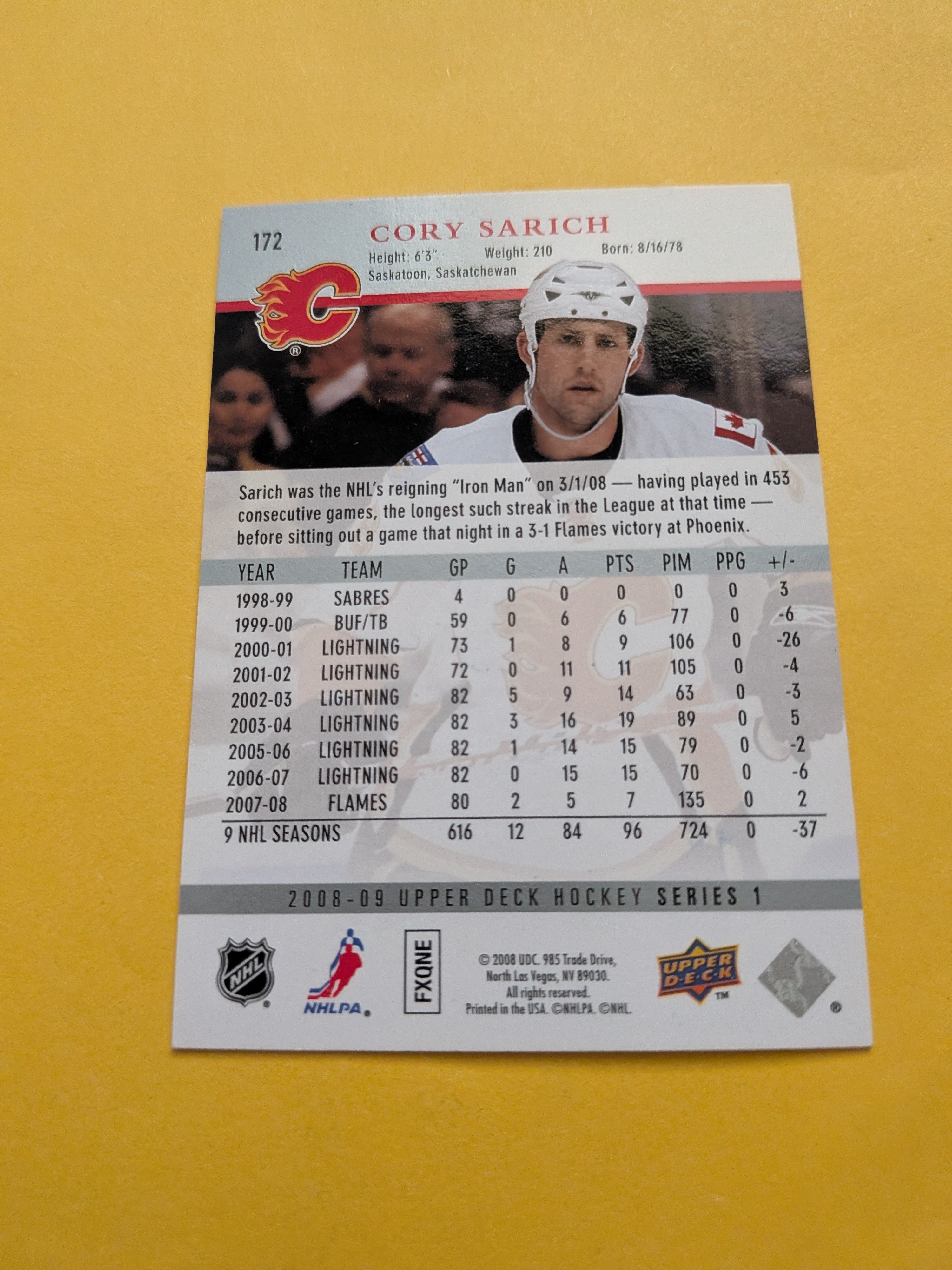 Cory Sarich Signed Calgary Flames Card E