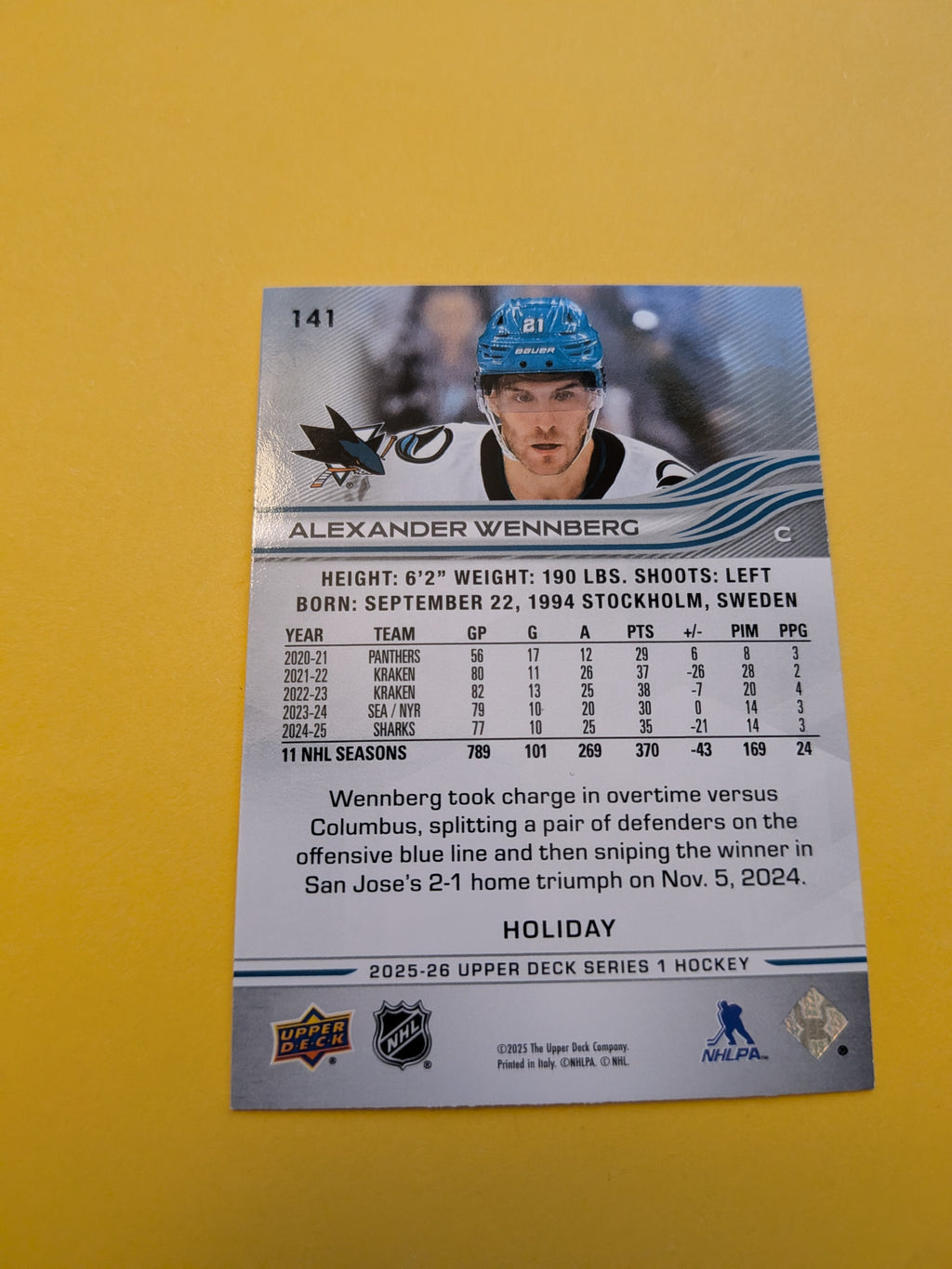 Alexander Wennberg 25-26 Upper Deck Green Holiday Card