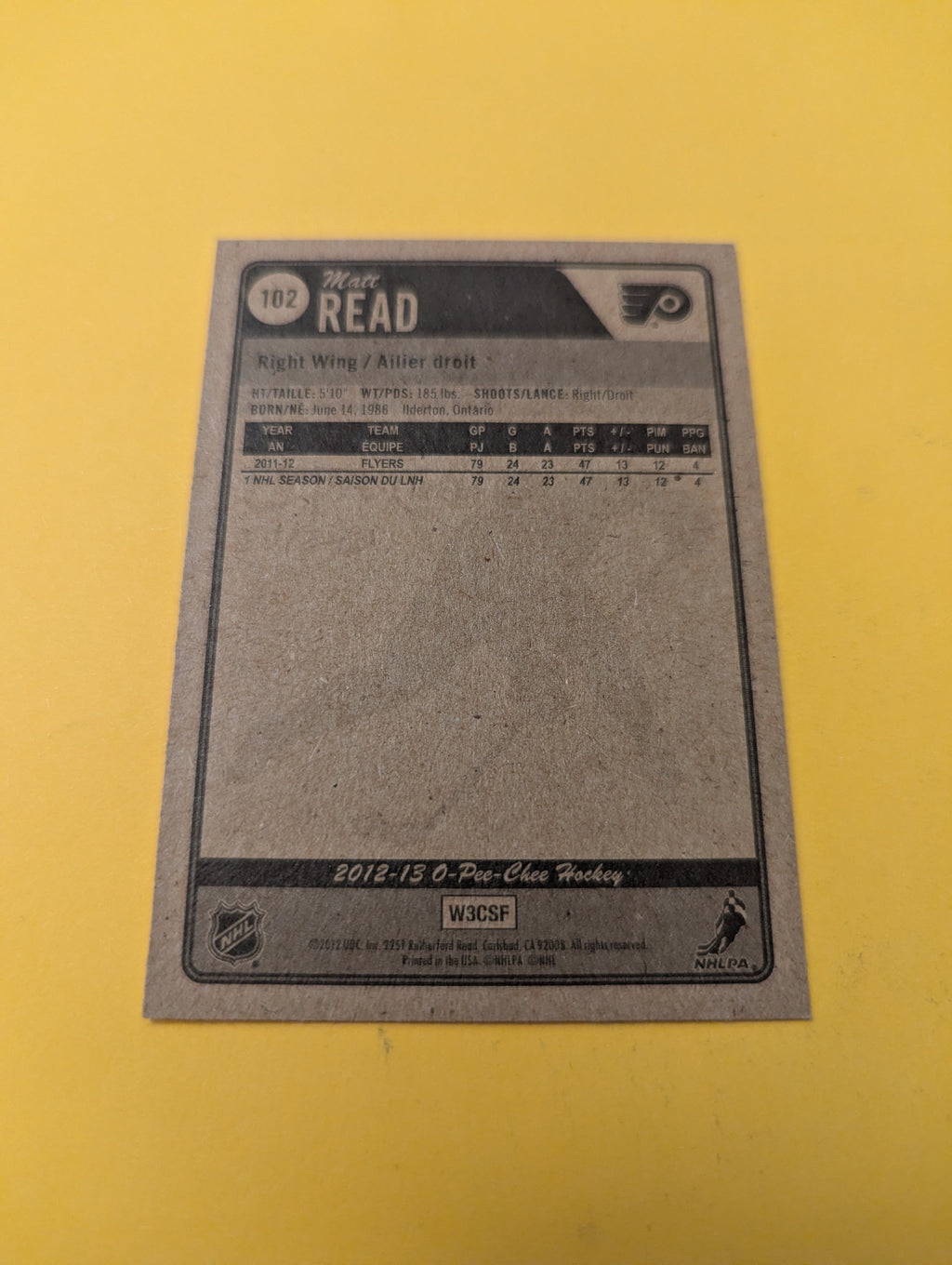 Matt Read Signed Philadelphia Flyers Card