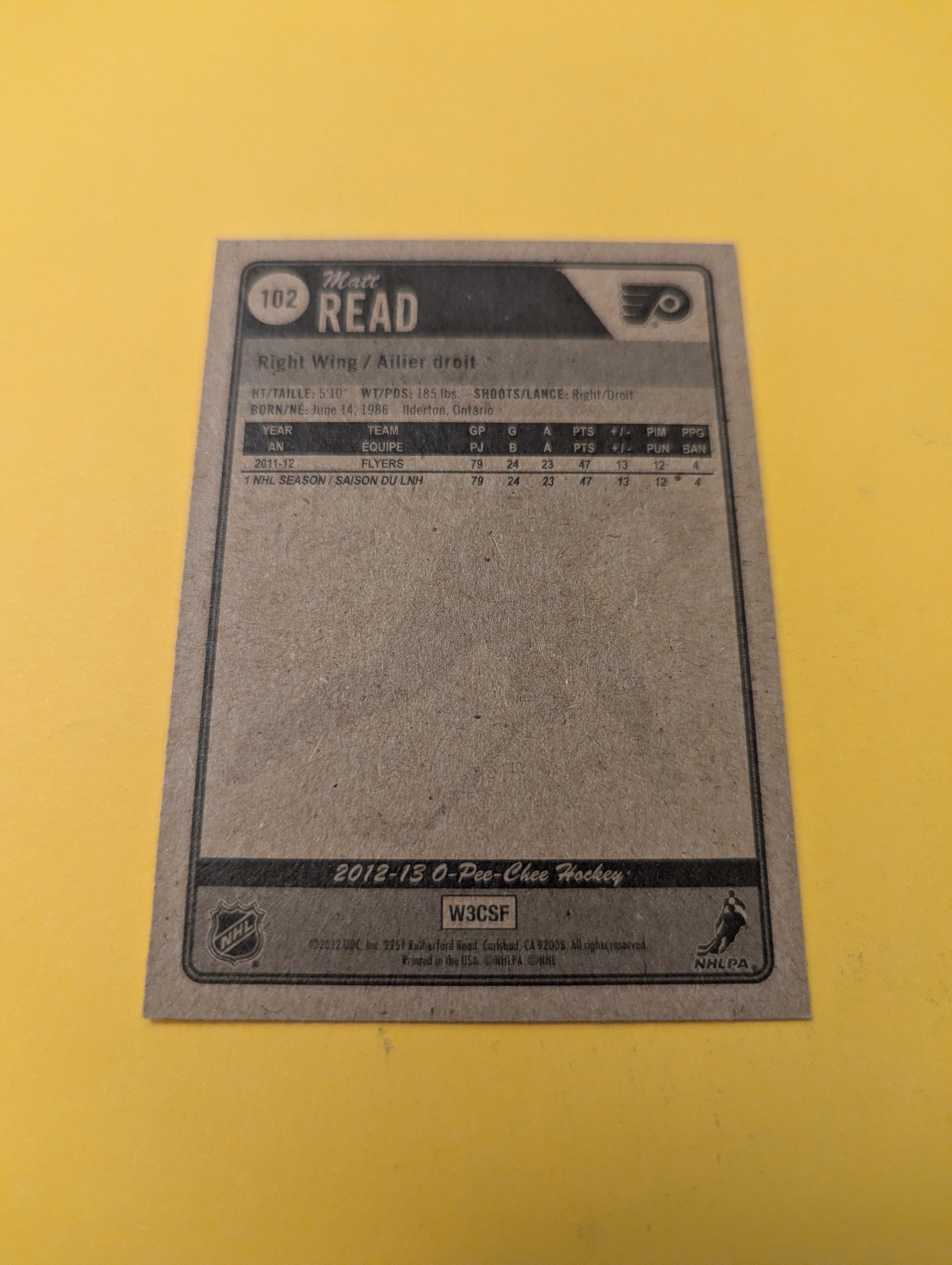 Matt Read Signed Philadelphia Flyers Card