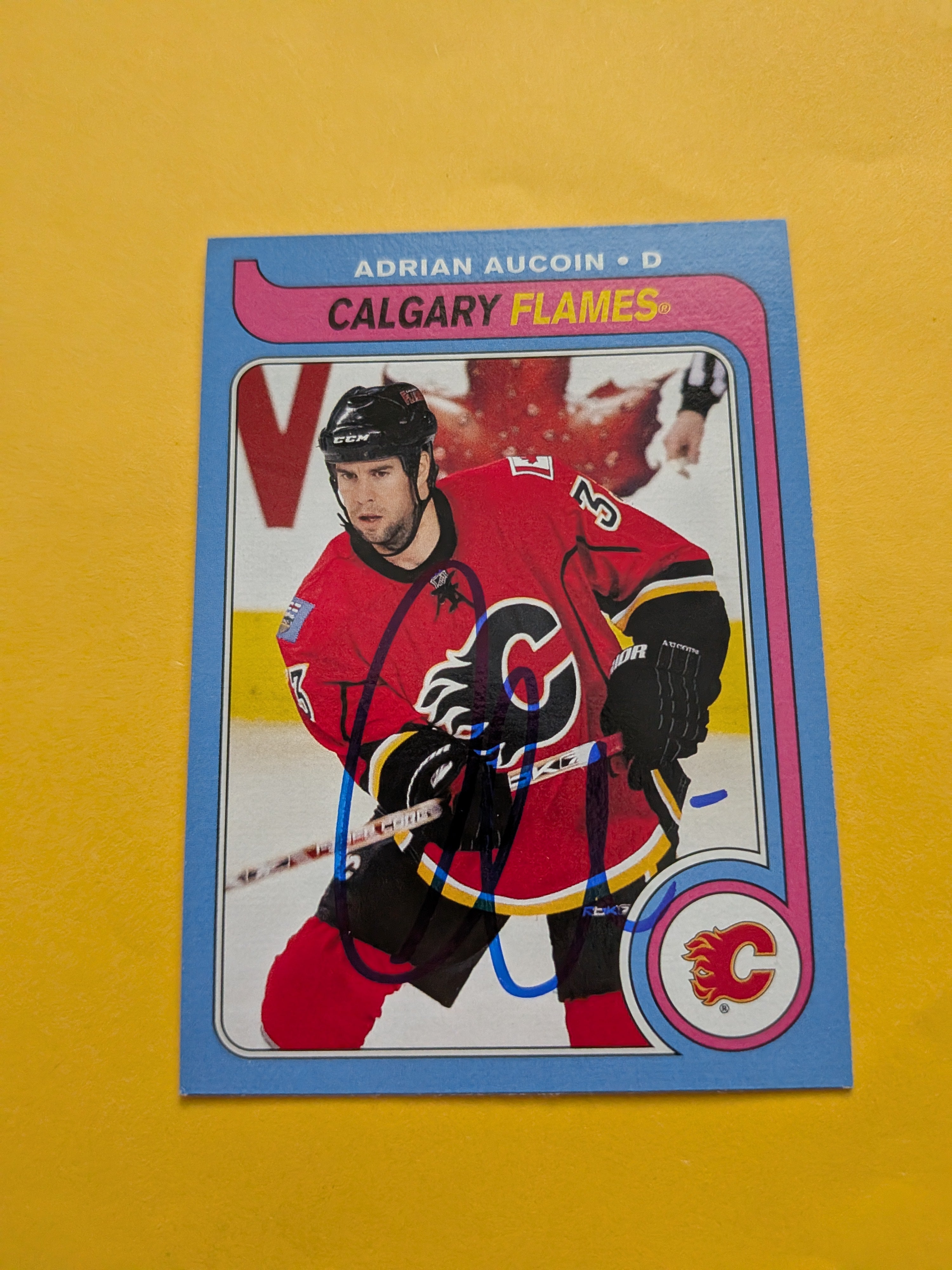Adrian Aucoin Signed Calgary Flames Card A