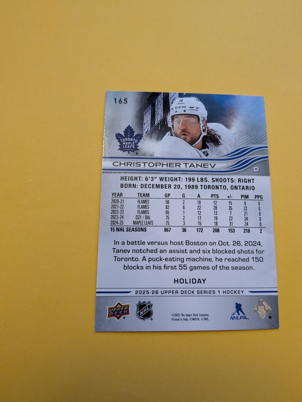 Christopher Tanev 25-26 Upper Deck Green Holiday Card