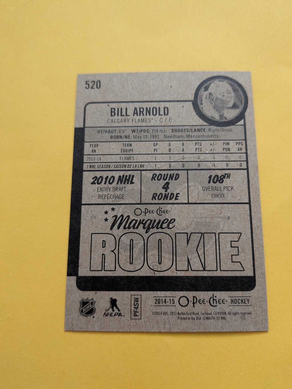 Bill Arnold Signed Calgary Flames Rookie Card A