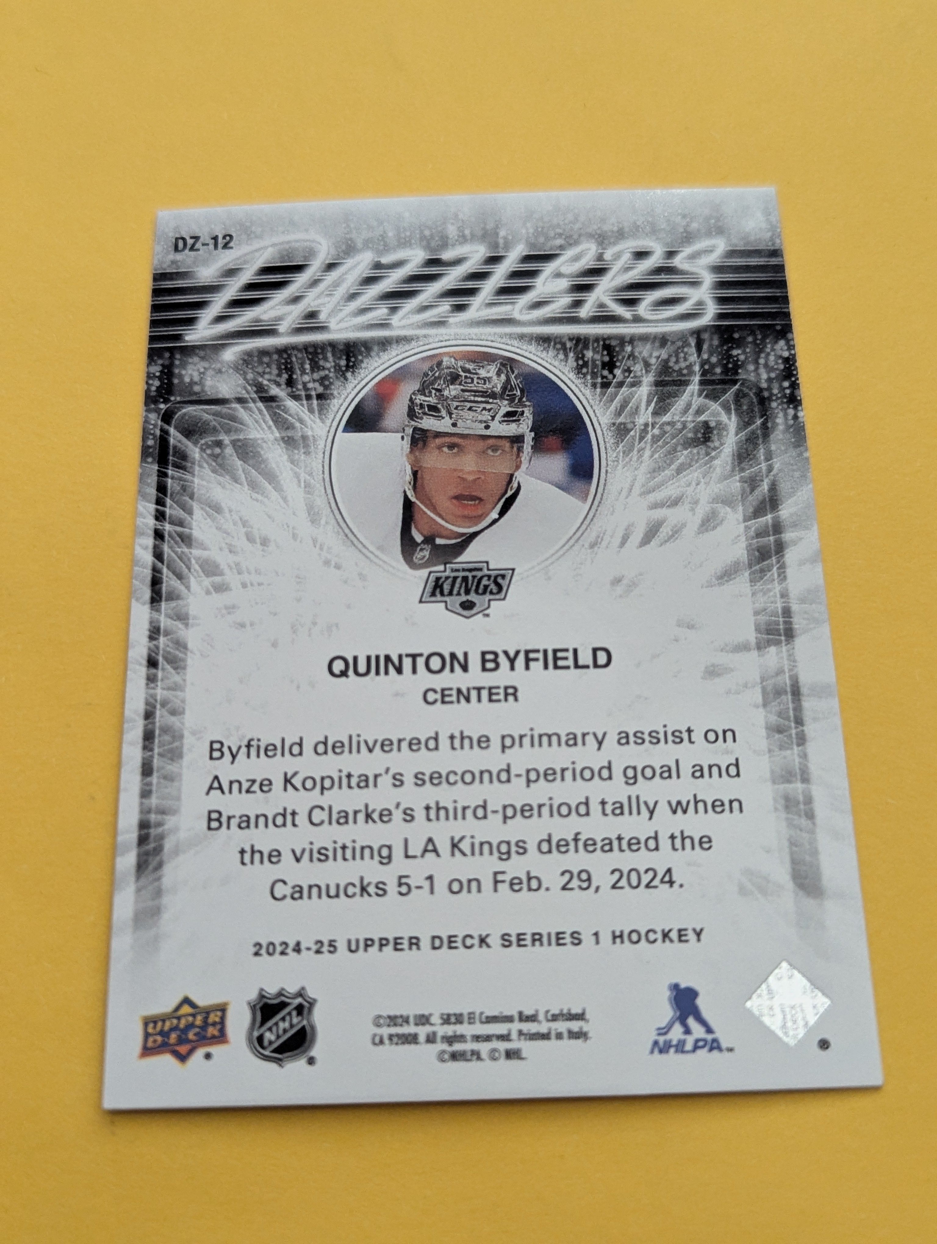 Quinton Byfield 24-25 Upper Deck Dazzlers Orange Card