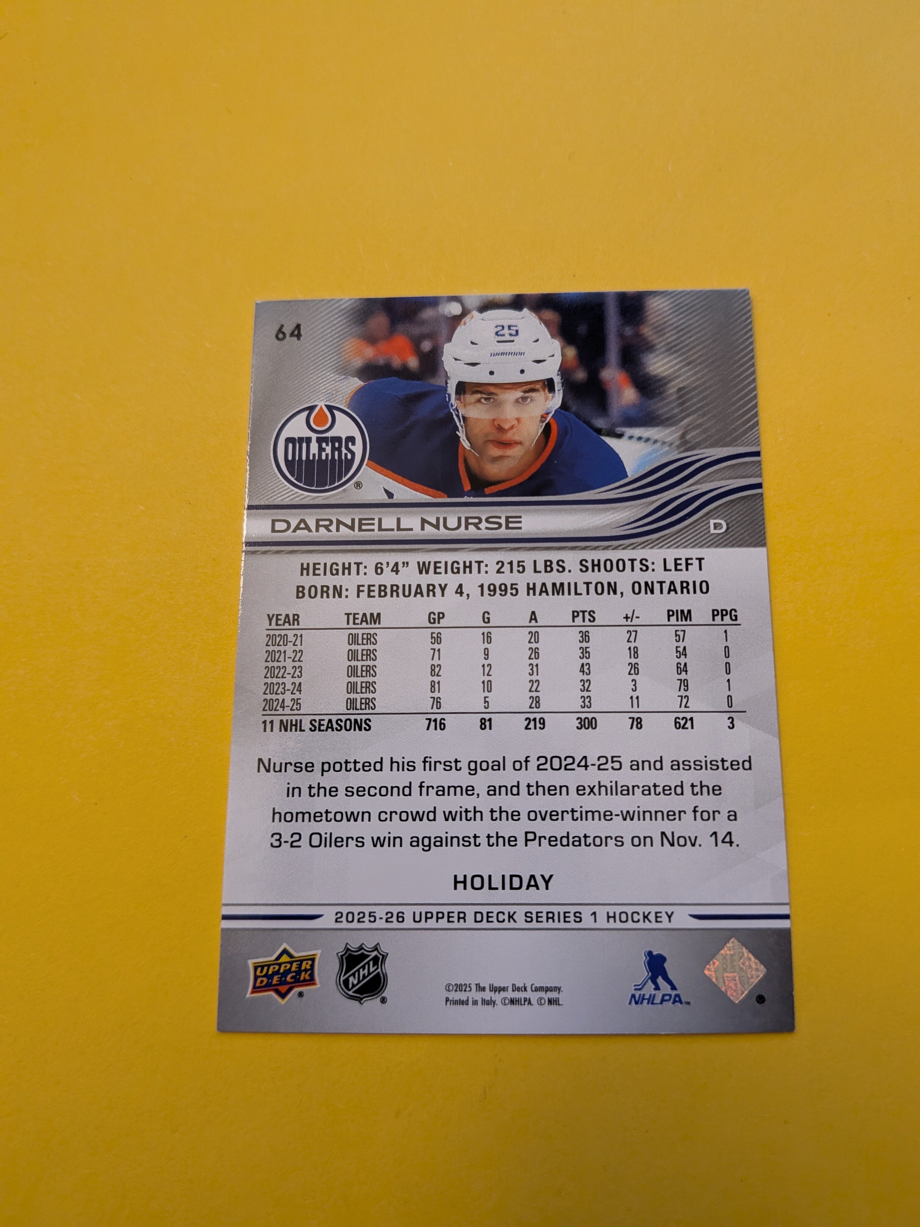 Darnell Nurse 25-26 Upper Deck Green Holiday Card