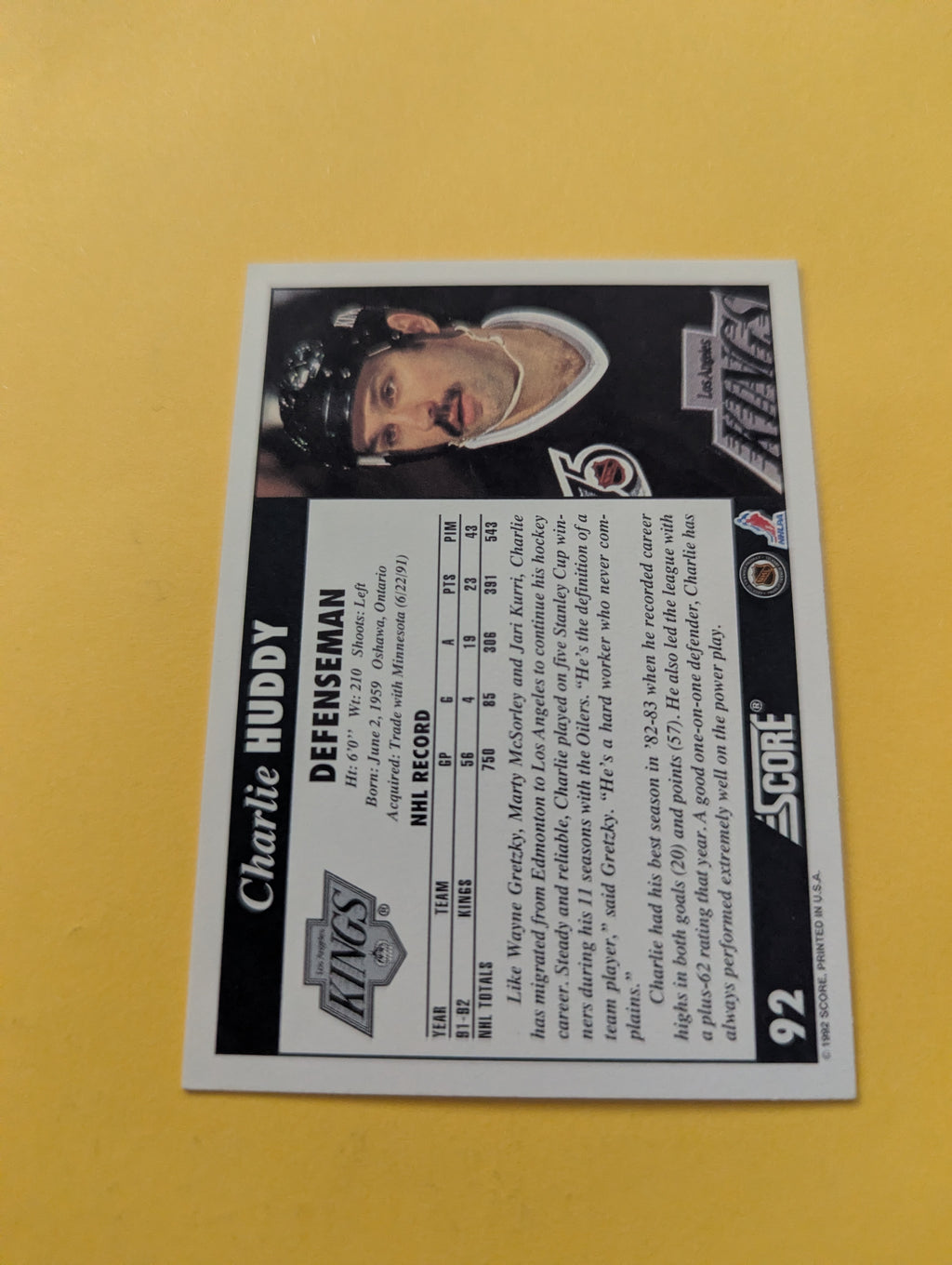 Charlie Huddy Signed Los Angeles Kings Card