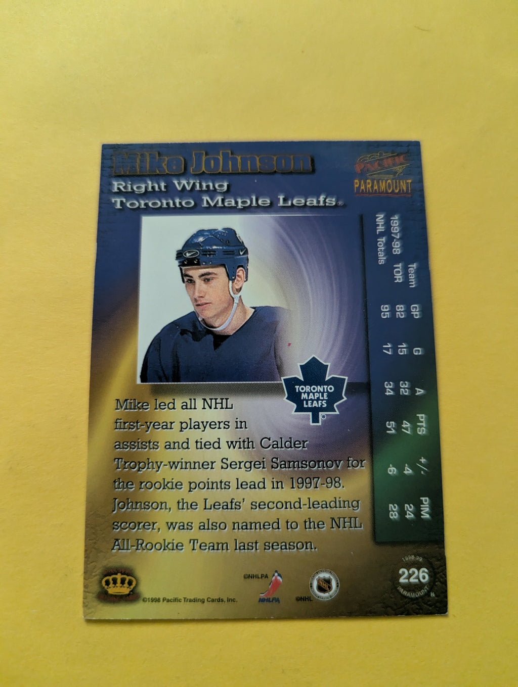 Mike Johnson 98-99 Pacific Paramount Ice Blue Card