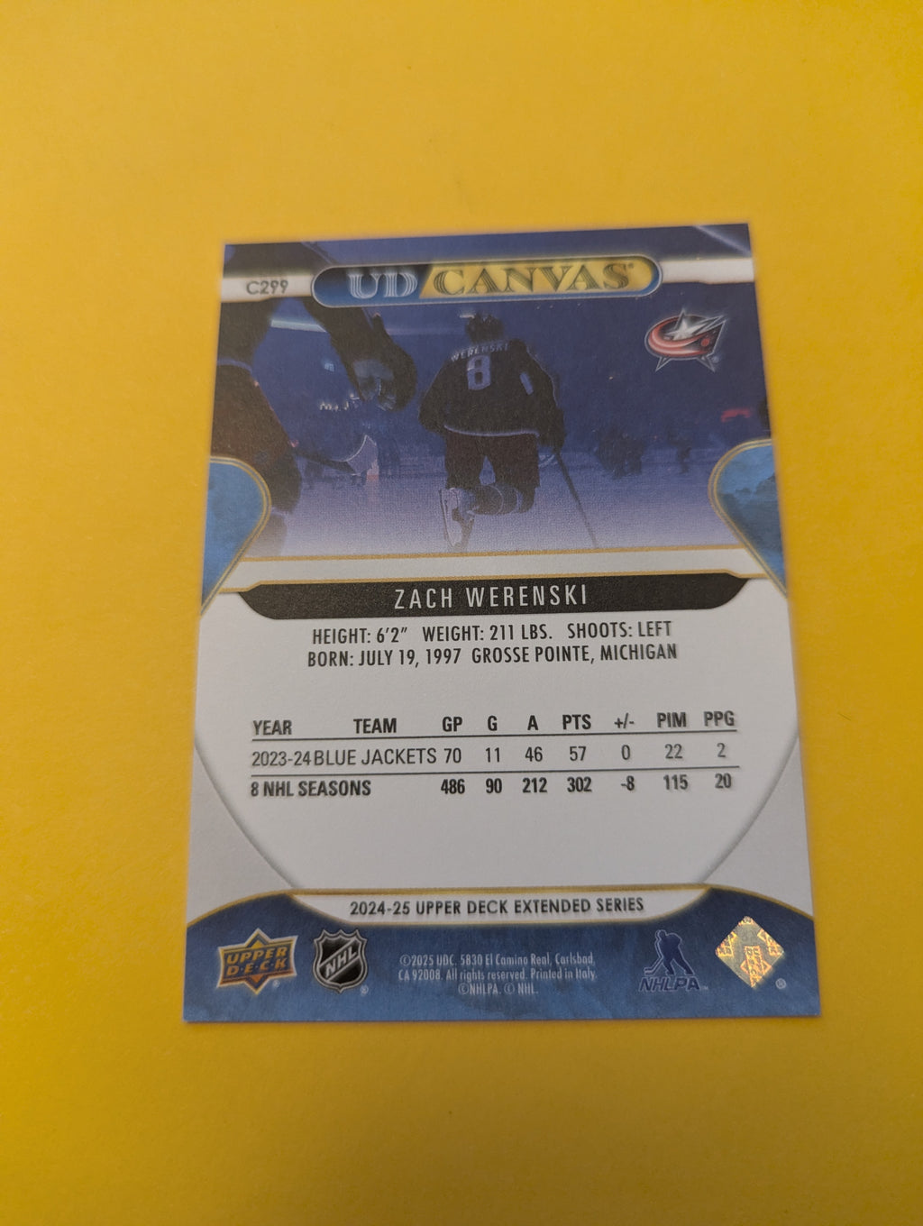 Zach Werenski 24-25 Upper Deck UD Canvas Card