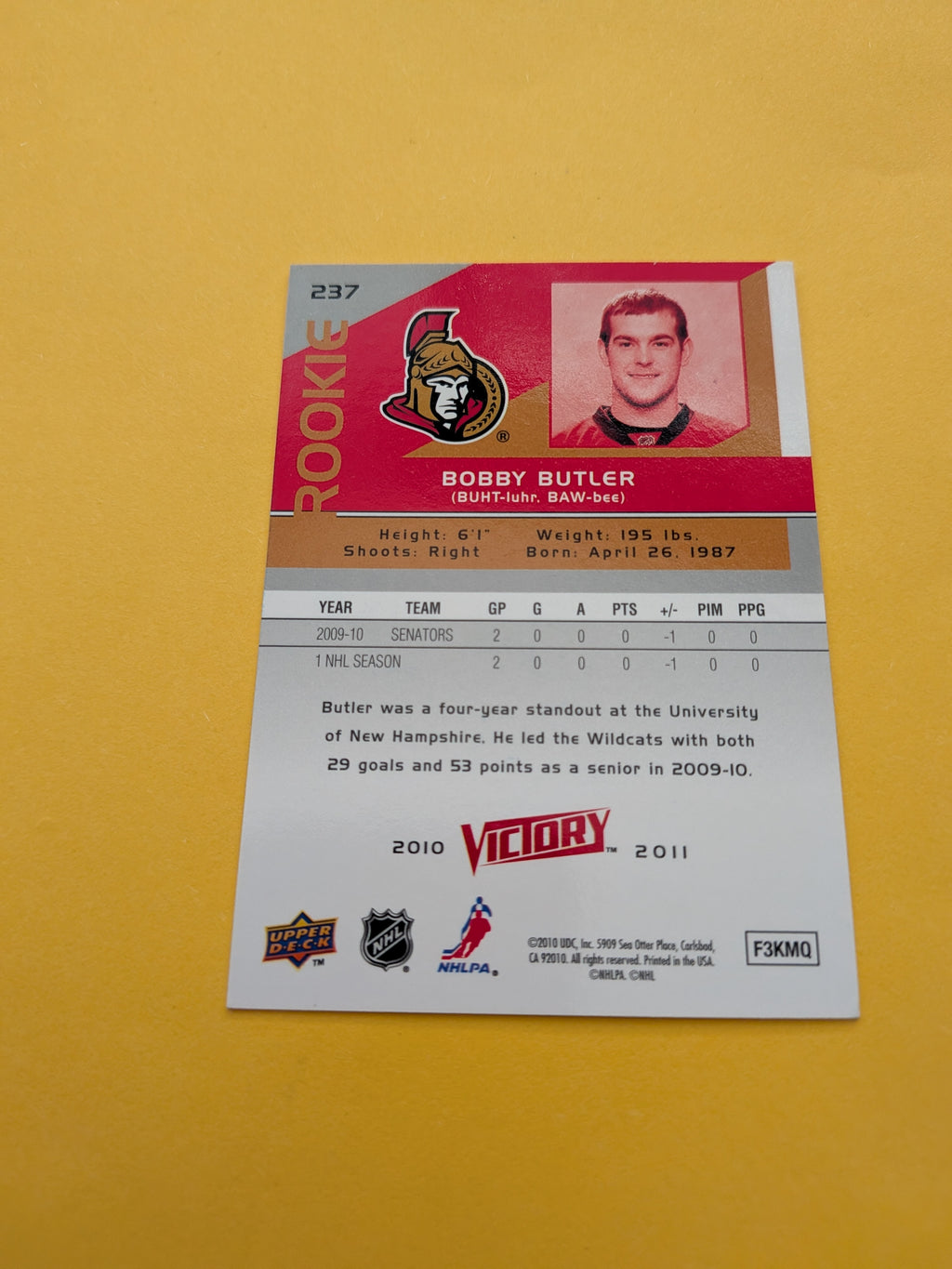 Bobby Buttler Signed Ottawa Senators Rookie Card A