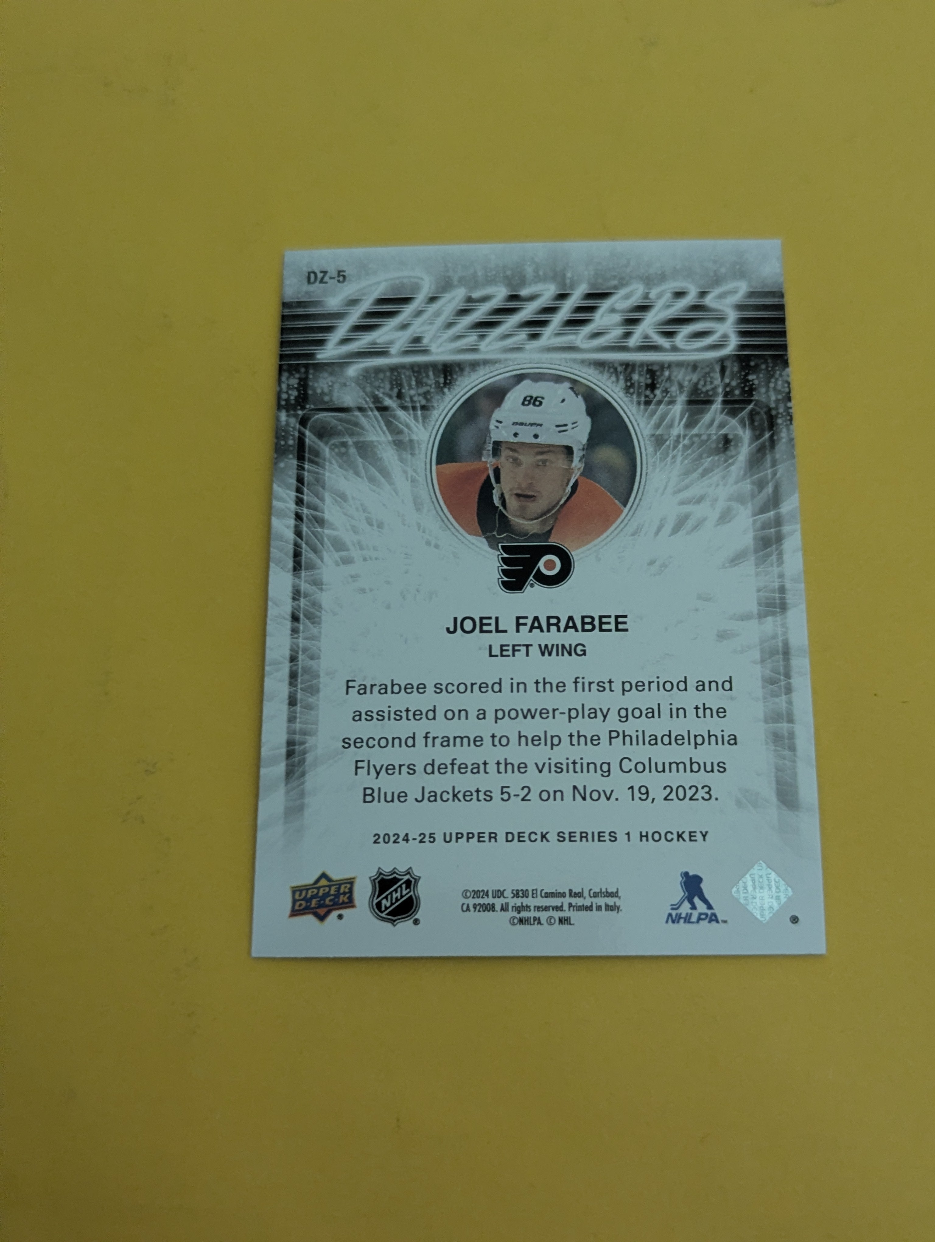 Joel Farabee 24-25 Upper Deck Dazzlers Blue Card