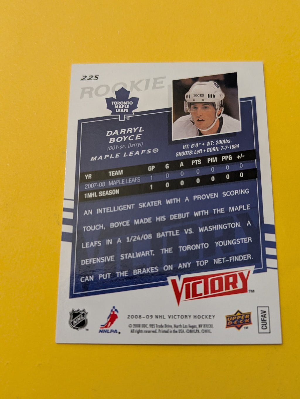 Darryl Boyce Signed Toronto Maple Leafs Rookie Card
