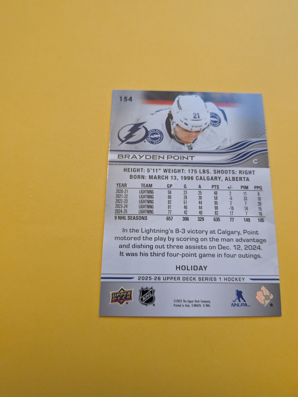 Brayden Point 25-26 Upper Deck Green Holiday Card