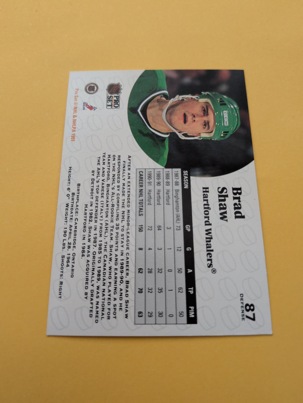 Brad Shaw Signed Hartford Whalers Card B