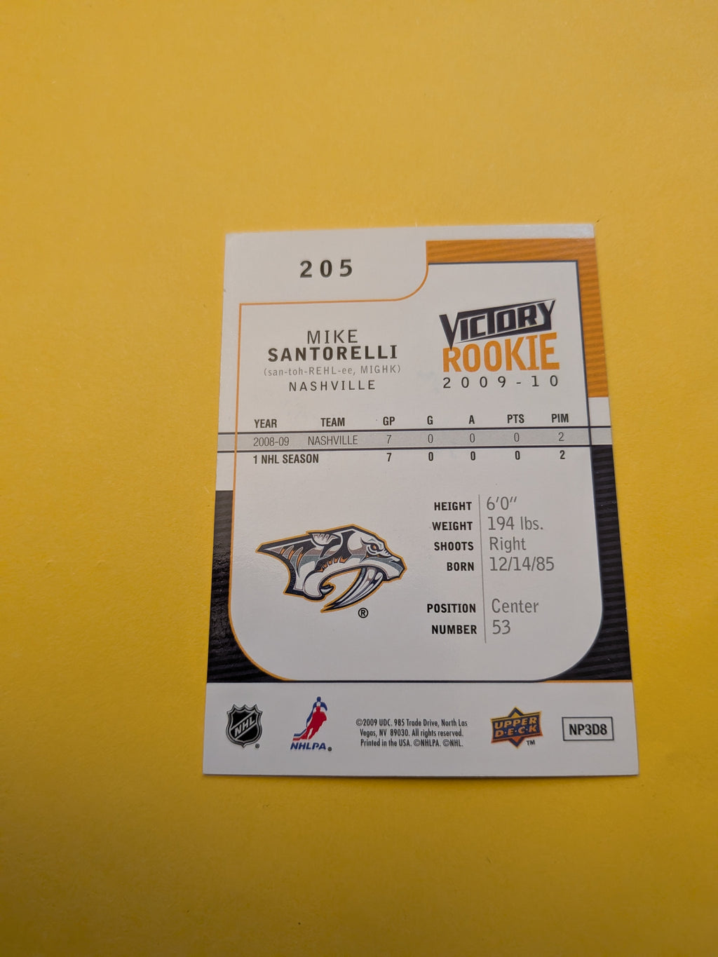 Mike Santorelli Signed Nashville Predators Rookie Card A